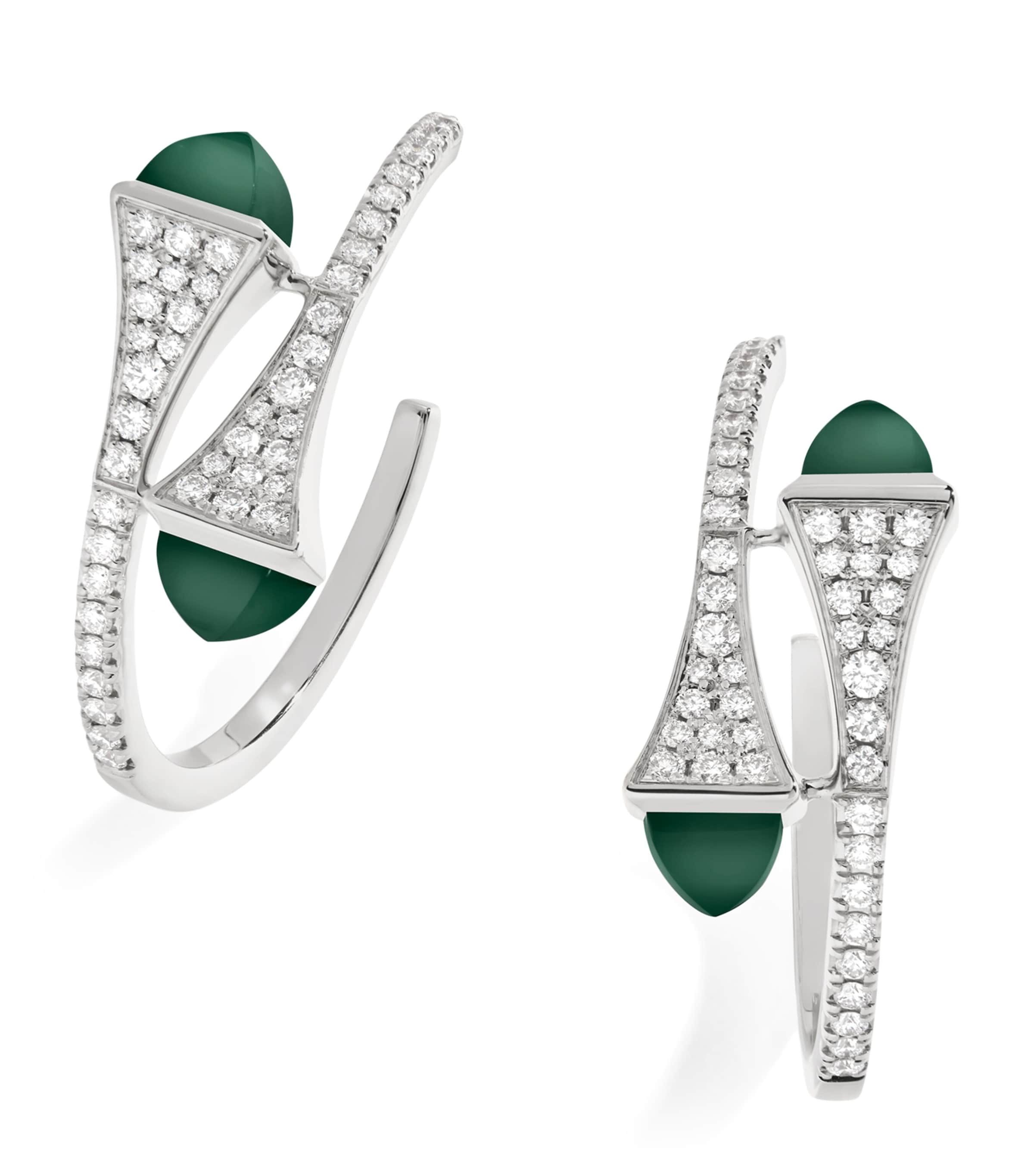 MARLI New York White Gold, Diamond and Green Agate Cleo Hoop Earrings White Gold Image 1
