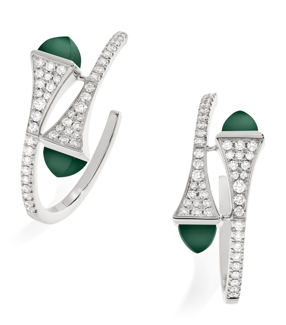 MARLI New York White Gold, Diamond and Green Agate Cleo Hoop Earrings White Gold Image 1