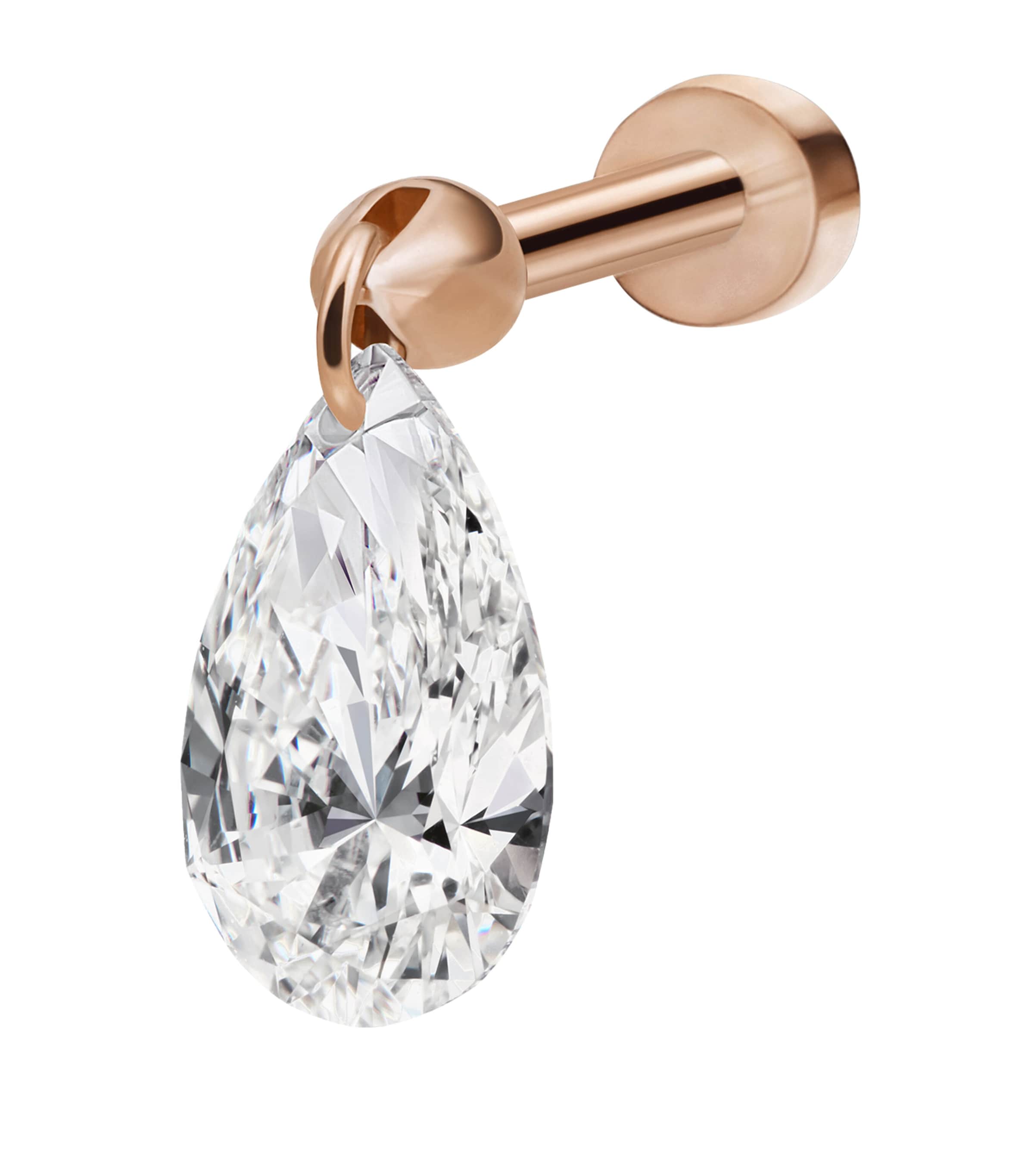 Maria Tash Rose Gold Floating Pear Diamond Charm Threaded Stud Earring (7mm) Rose Gold Image 3