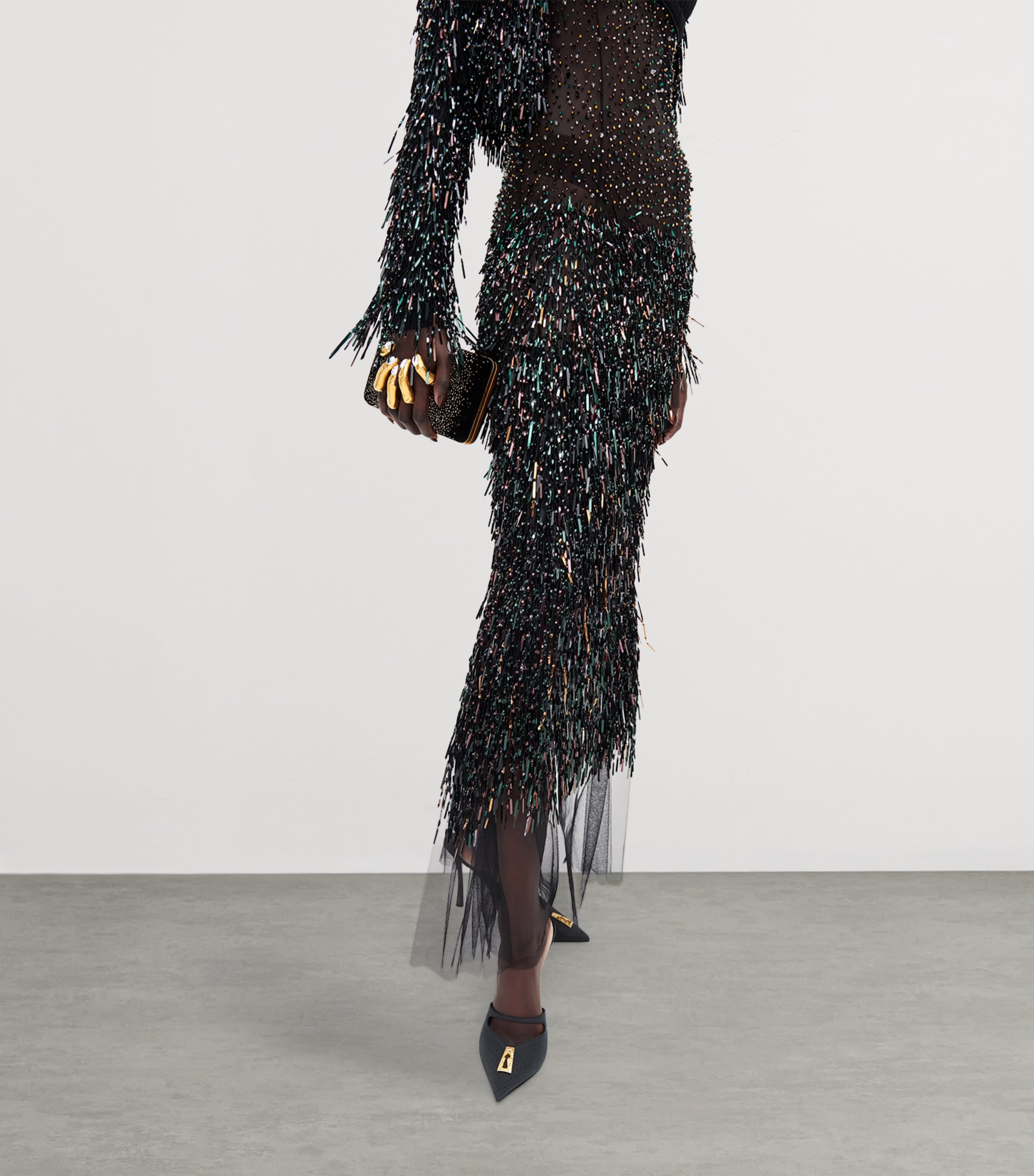 Schiaparelli Womens Sheer Embellished Maxi Dress Black Image 4