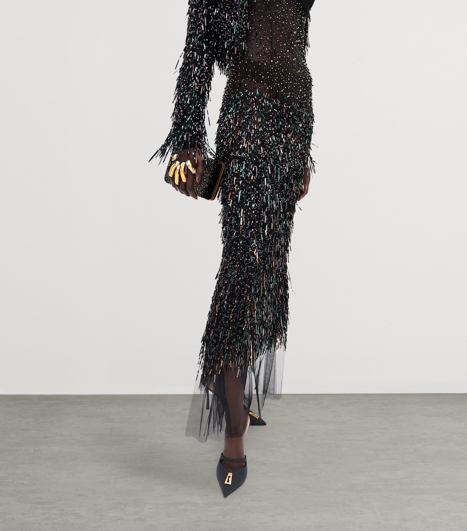 Schiaparelli Womens Sheer Embellished Maxi Dress Black Image 4
