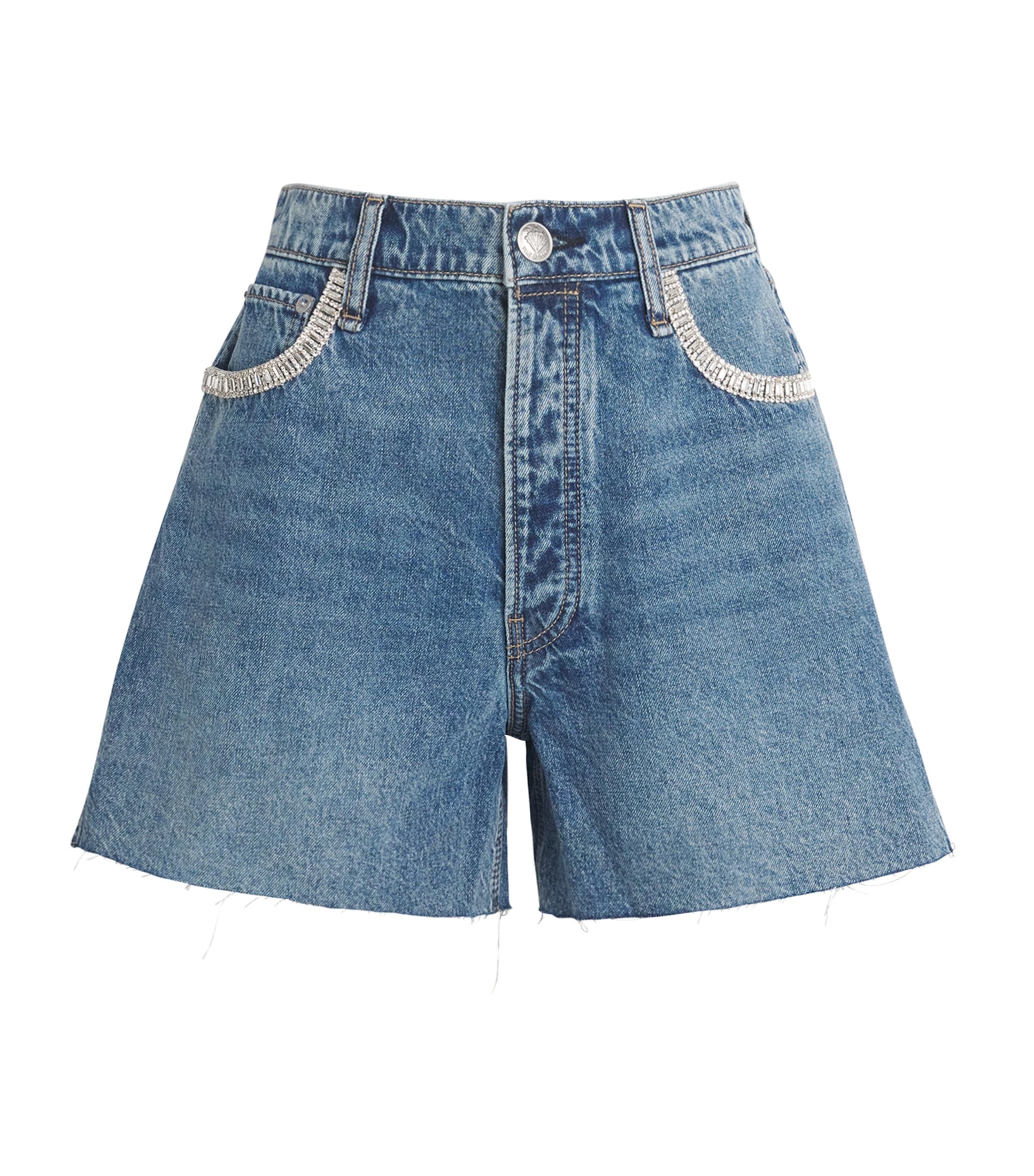 Rag & Bone Womens Evjwl Everit Jewel Mid-rise Denim Shorts In Blue