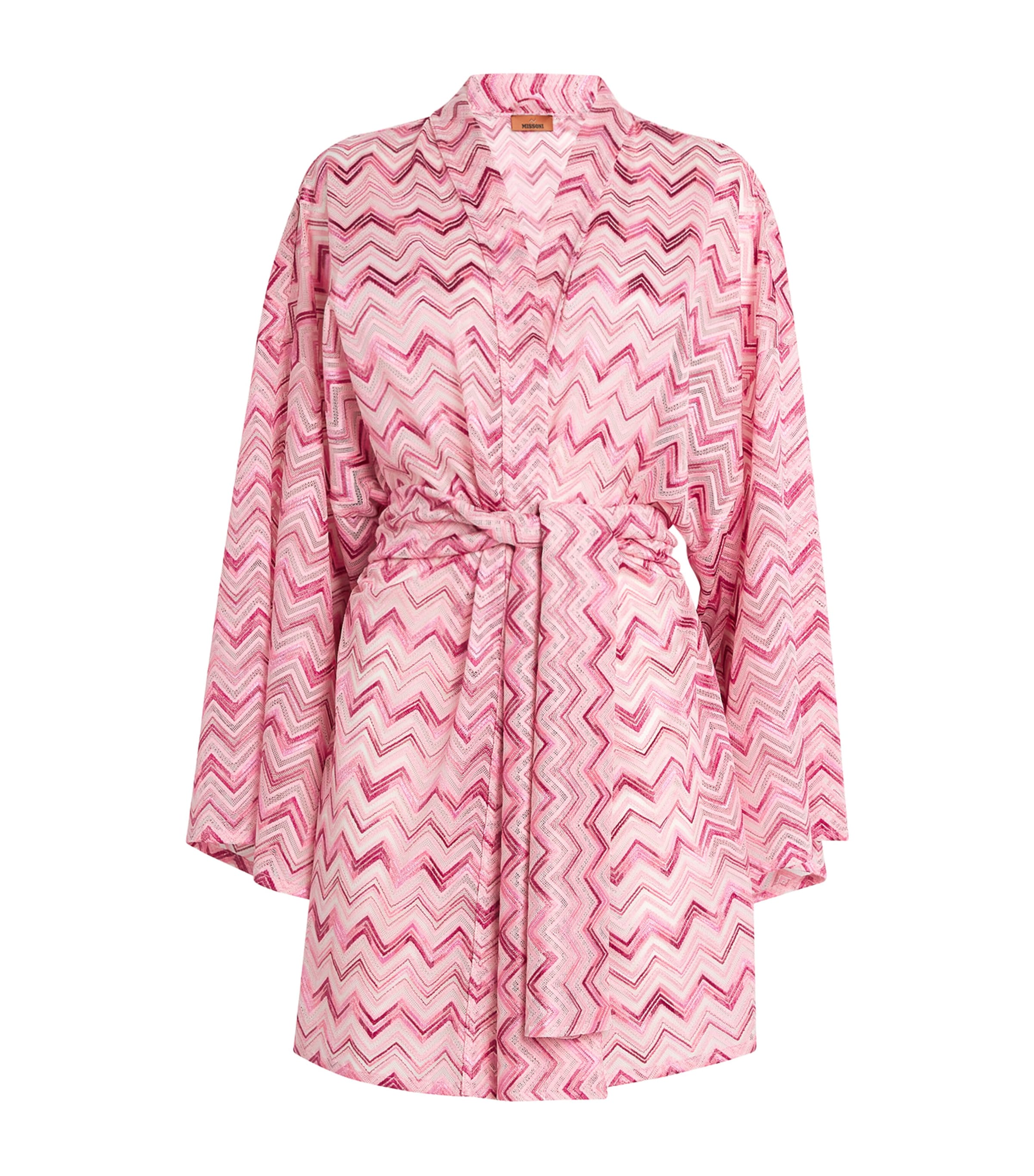 Shop Missoni Metallic Belted Short Kaftan In Pink