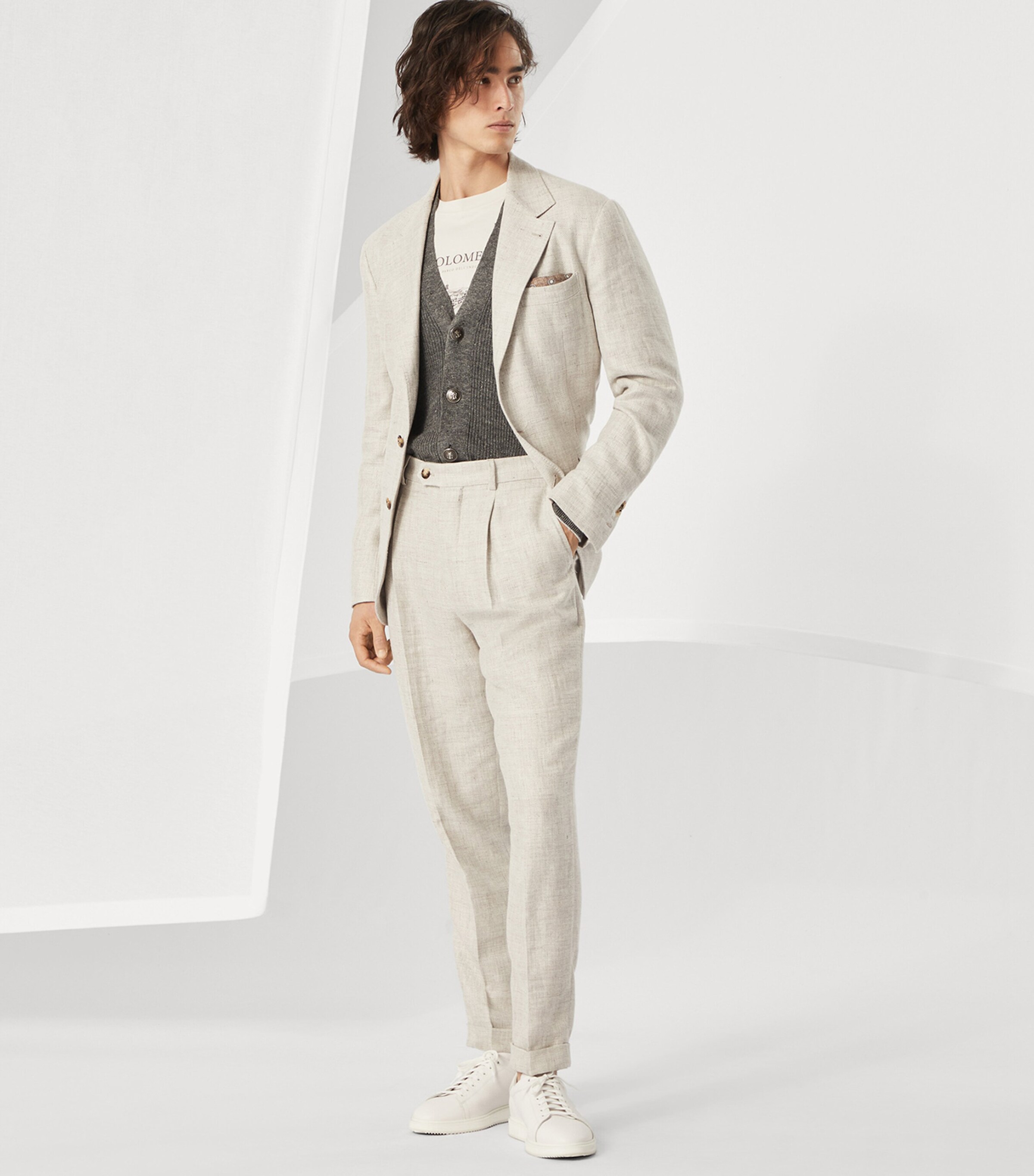 BRUNELLO CUCINELLI コットンジャージー ソロメオ Tシャツ メンズ 向け パナマ プリント Tシャツ | Brunello Cucinelli