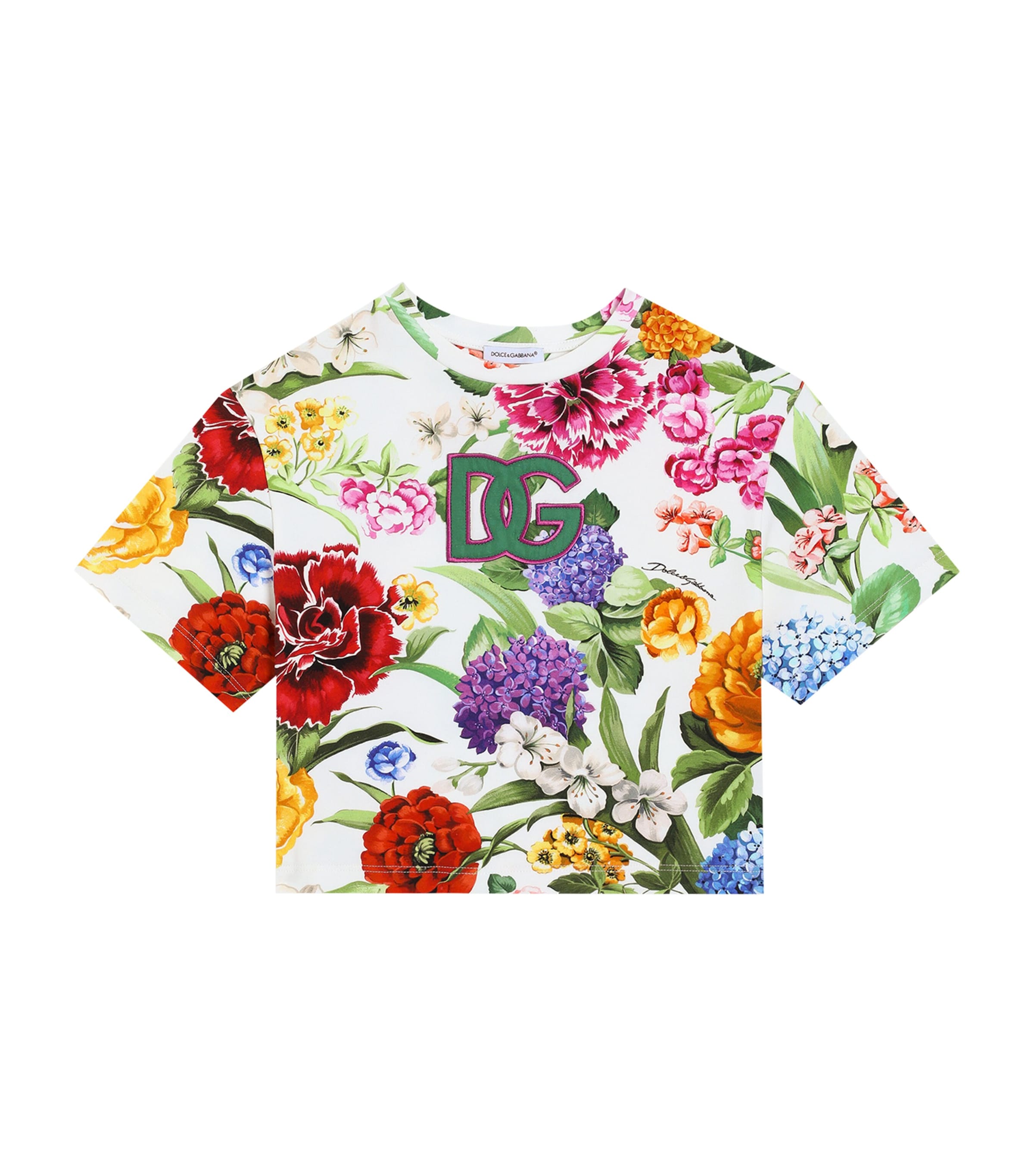Dolce & Gabbana Girl's Floral Interlocked Logo-print T-shirt