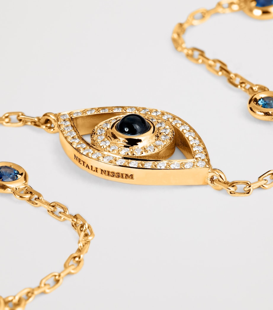Yellow Gold, Diamond and Sapphire Mini Evil Eye Bracelet YELLOW GOLD Image 4