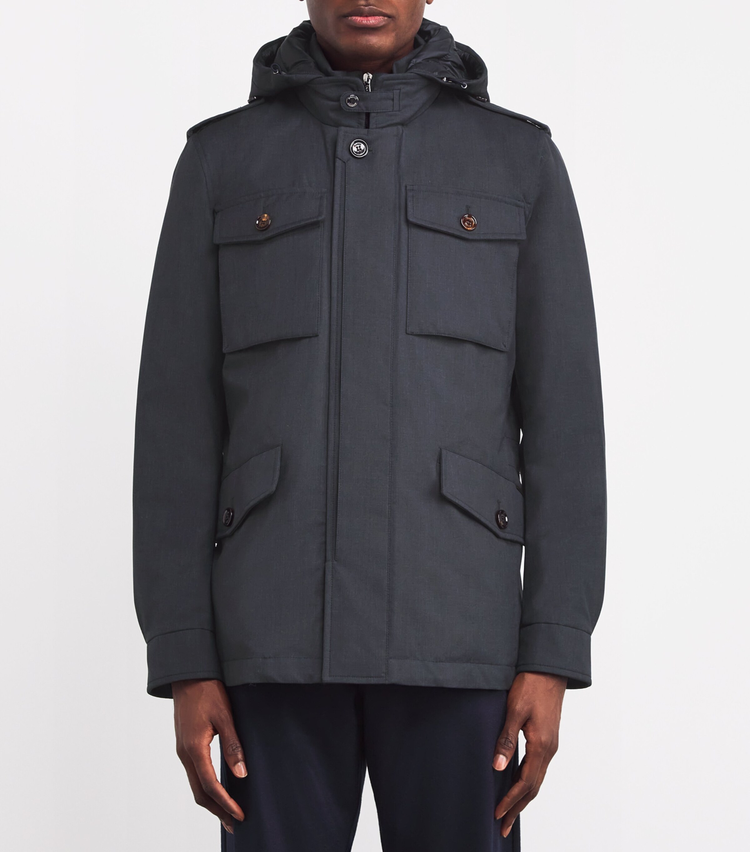 Virgin Wool-Silk Down Coat DARK BLU U0402 Image 3