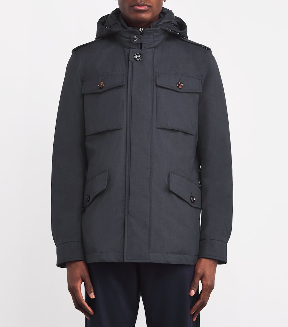 Virgin Wool-Silk Down Coat DARK BLU U0402 Image 3