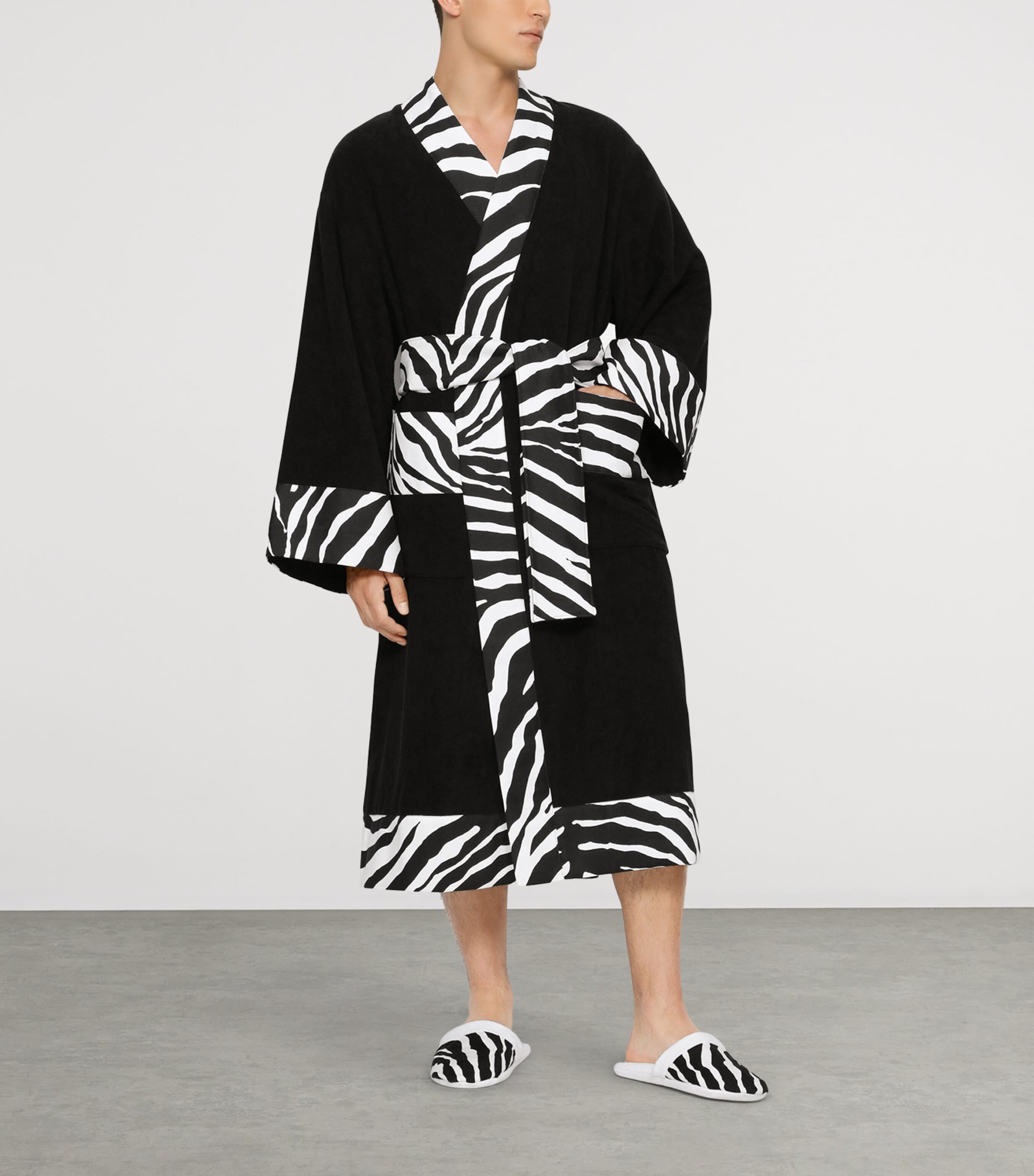 Dolce&Gabbana Casa Terry Cotton Zebra Print Robe Nero Zebra Image 10