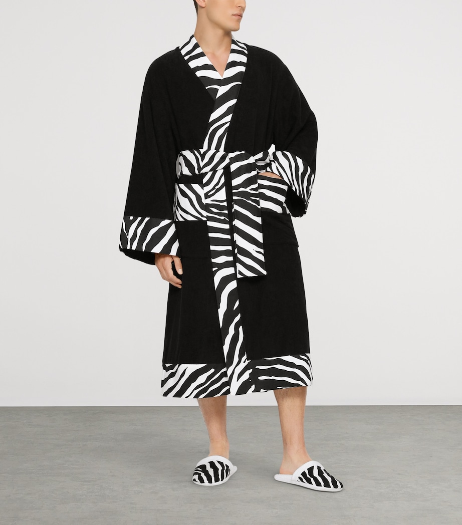 Dolce&Gabbana Casa Terry Cotton Zebra Print Robe Nero Zebra Image 10