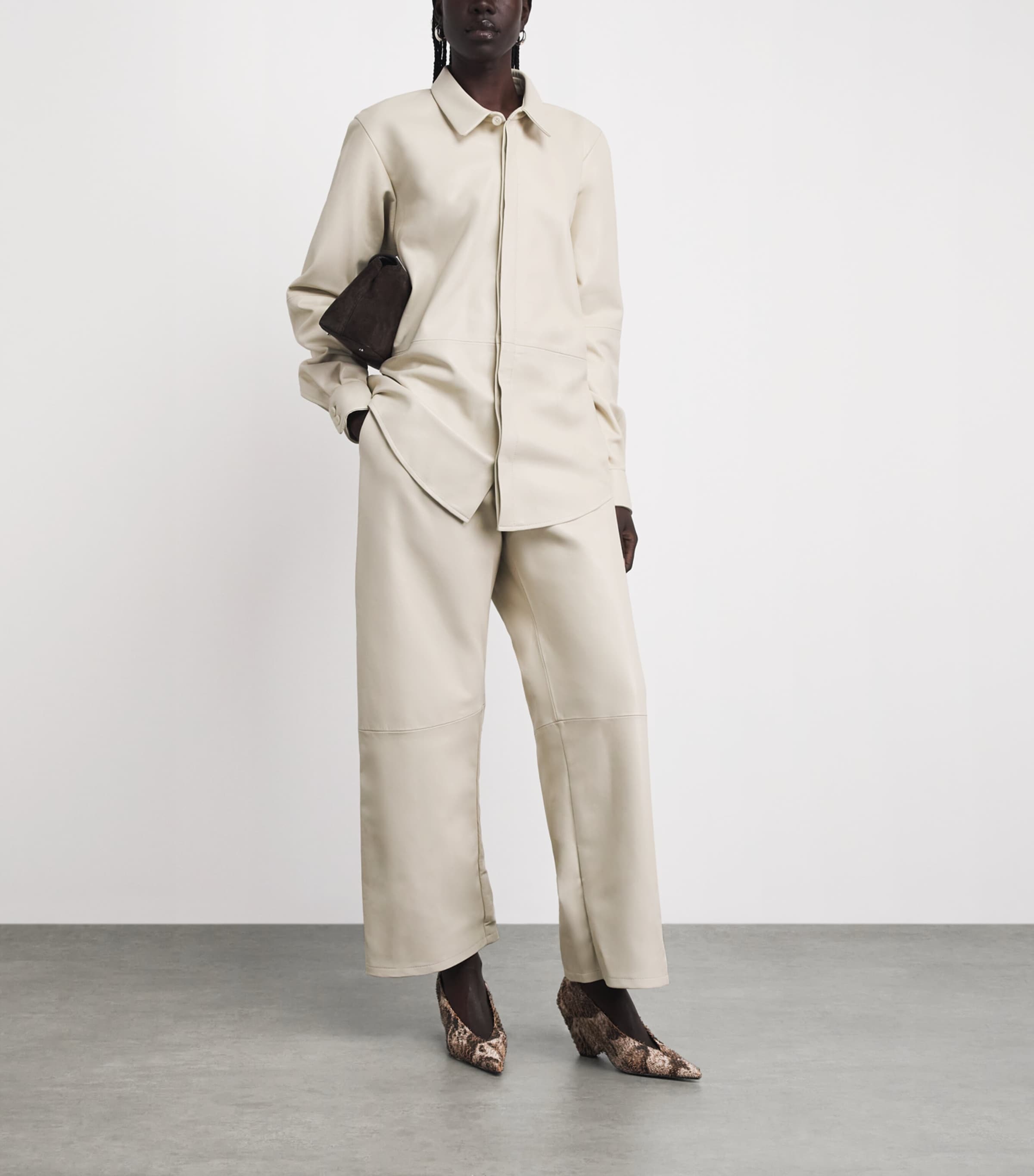 Lauren Manoogian Womens Nappa Leather Shirt Ecru Image 2