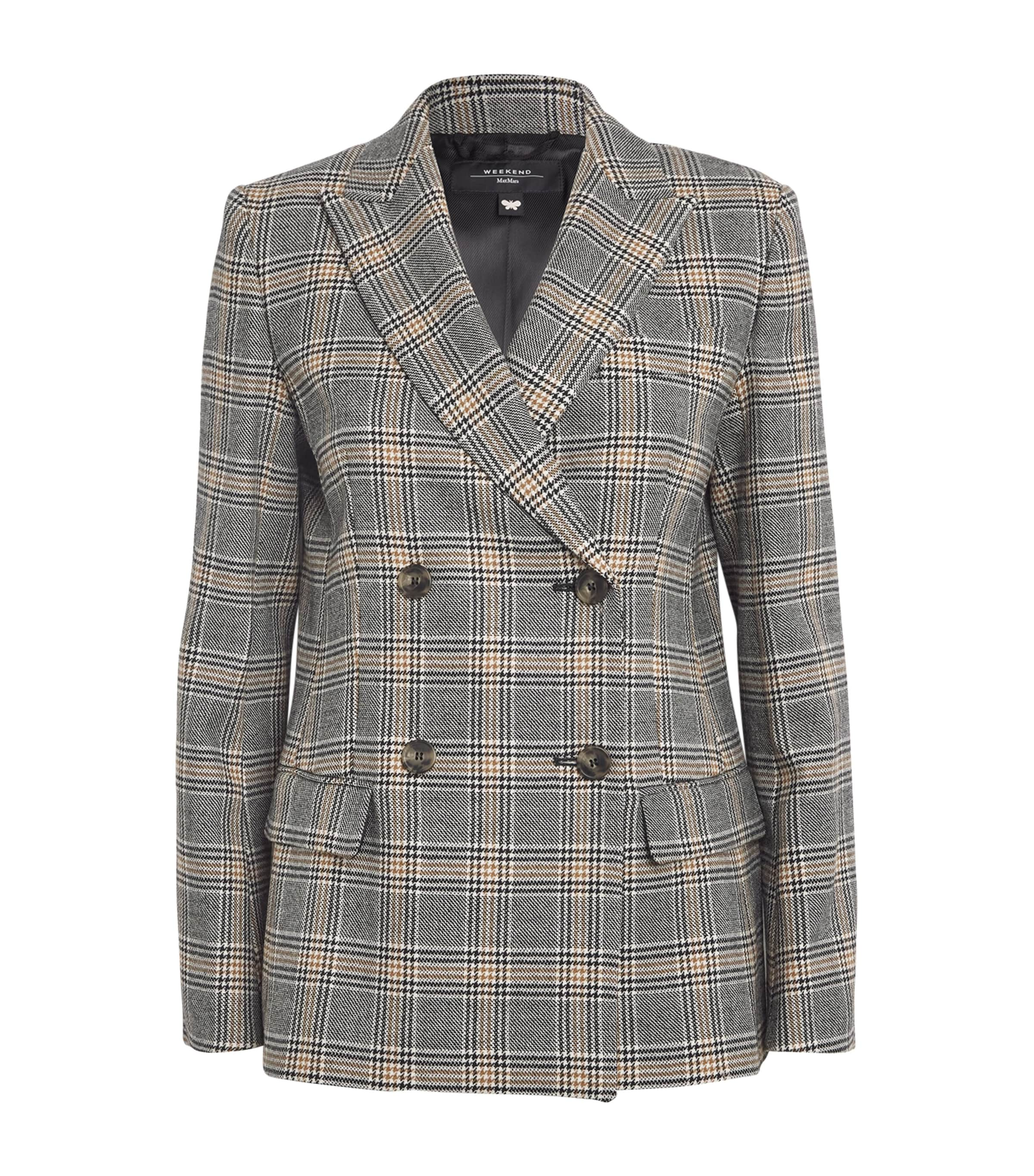 Shop Weekend Max Mara Virgin Wool Check Blazer In Black