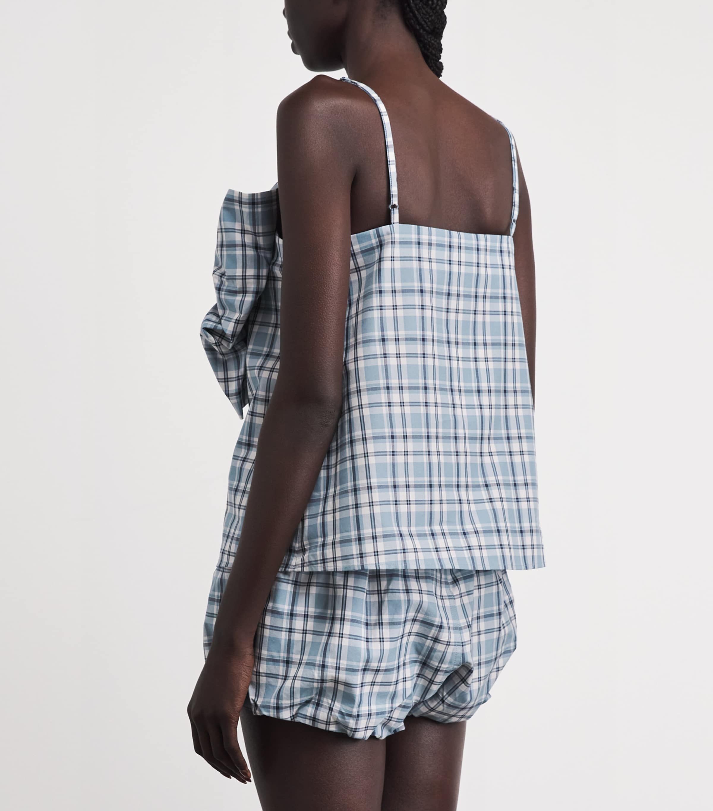 Acne Studios Womens Cotton Check Bow Blouse Blue/white Image 5