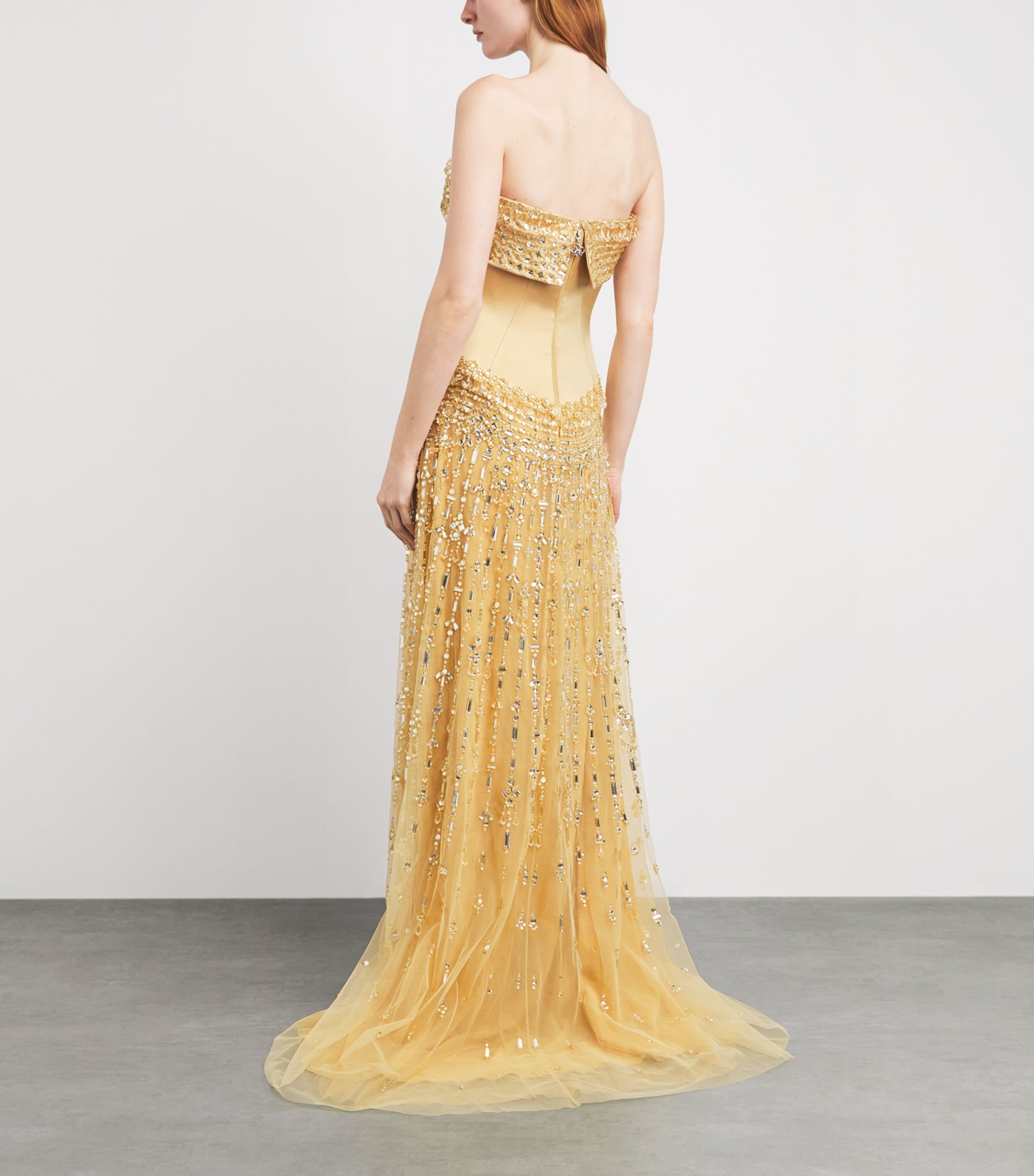 GEORGES HOBEIKA Womens Embellished Strapless Gown Rattan Yellow Image 4