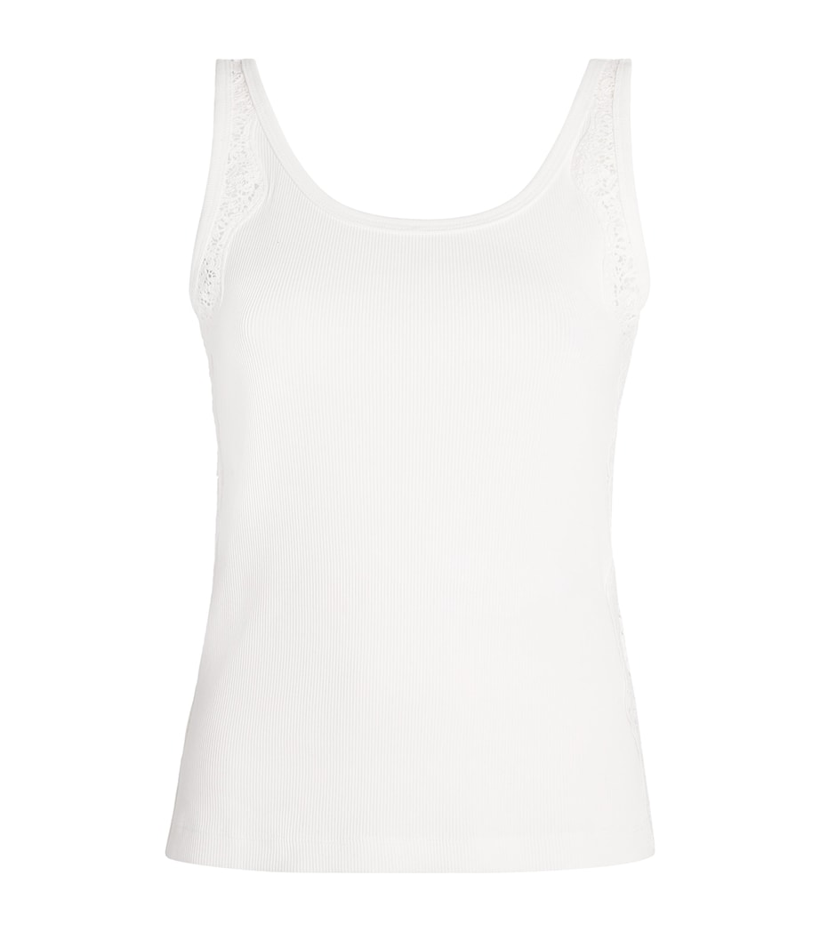 Sandro Paris Womens Cotton Lace-Trim Slim Tank Top White Image 1