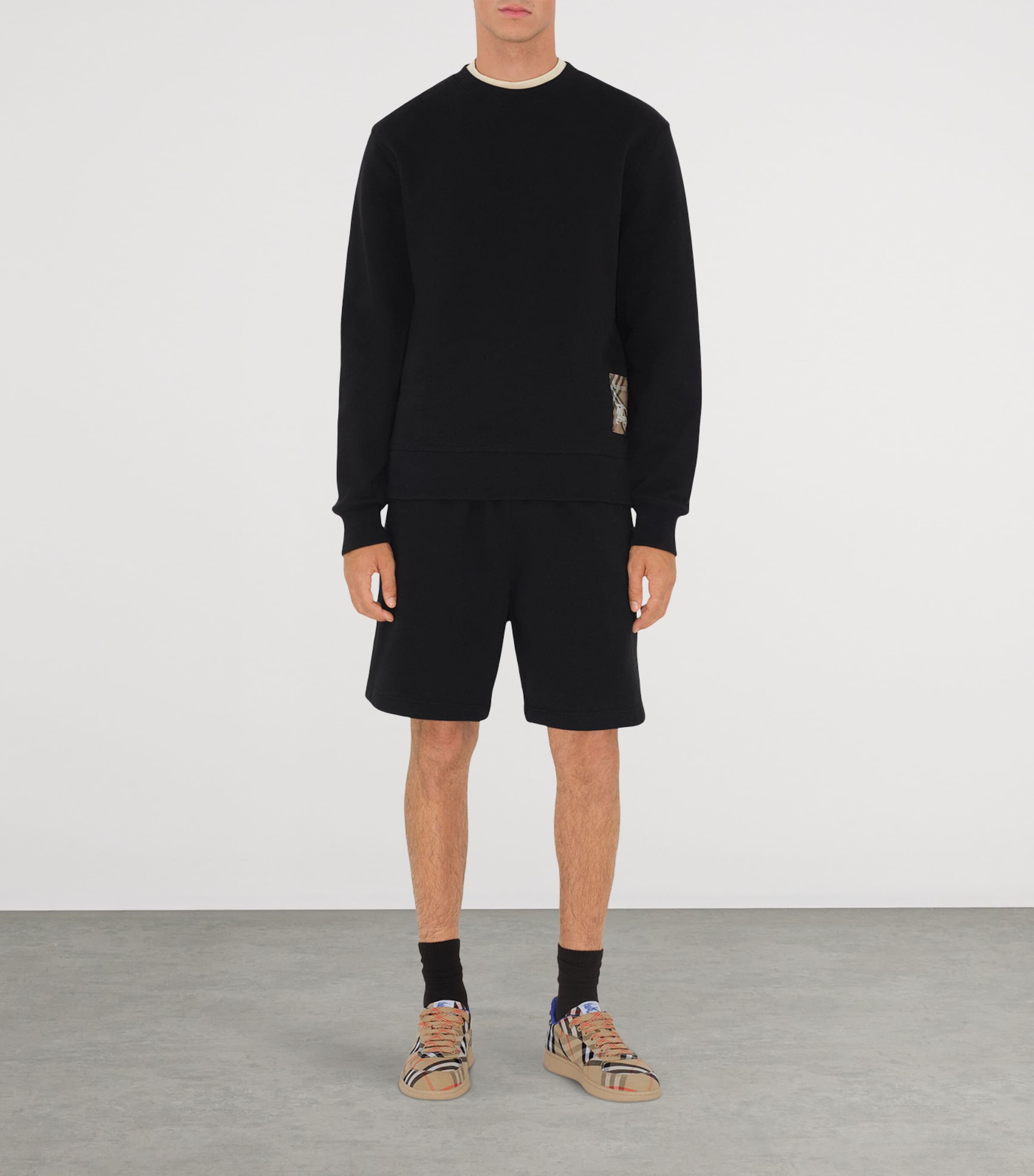 Burberry Mens Cotton Check Logo Shorts Black Image 2
