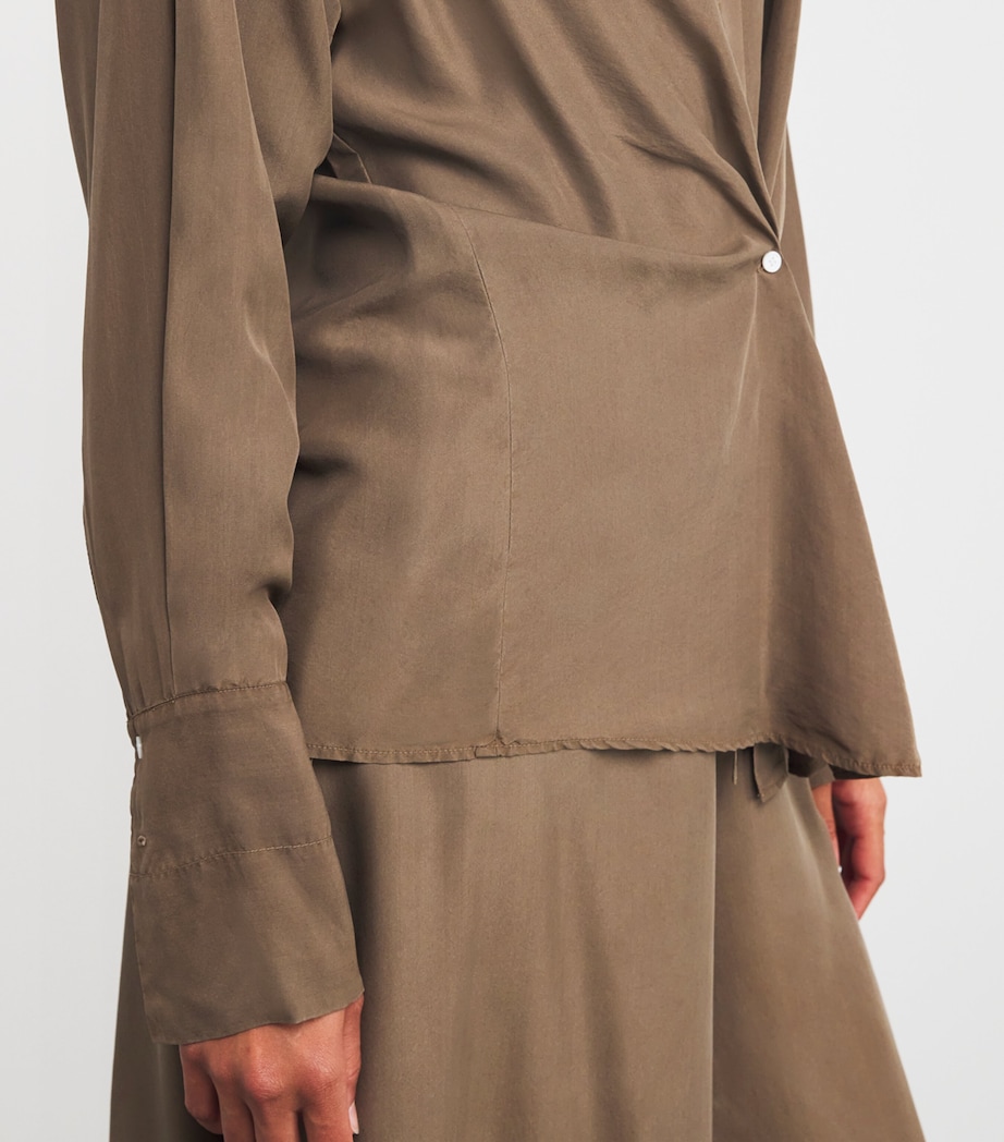 Silk Button-Detail Shirt KAKI Image 6