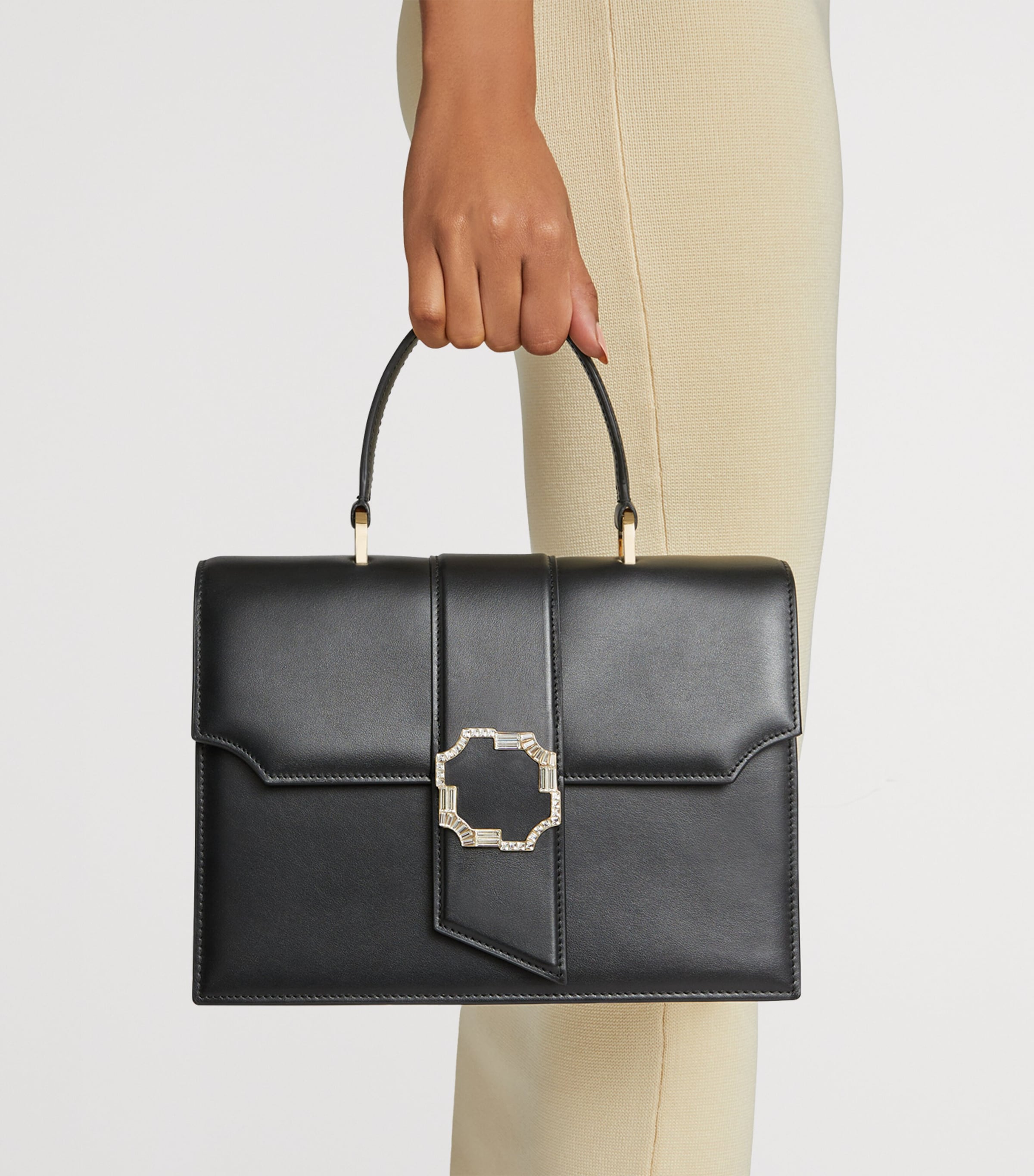 Medium Leather Audrey Top-Handle Bag BLACK Image 5