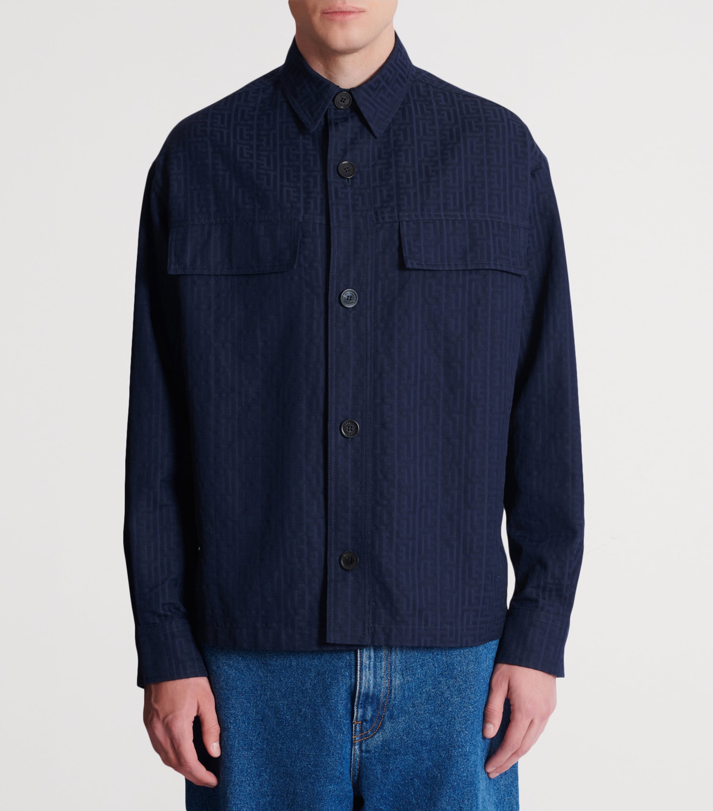 Cotton Monogram Jacquard Overshirt 6UB MARINE Image 4