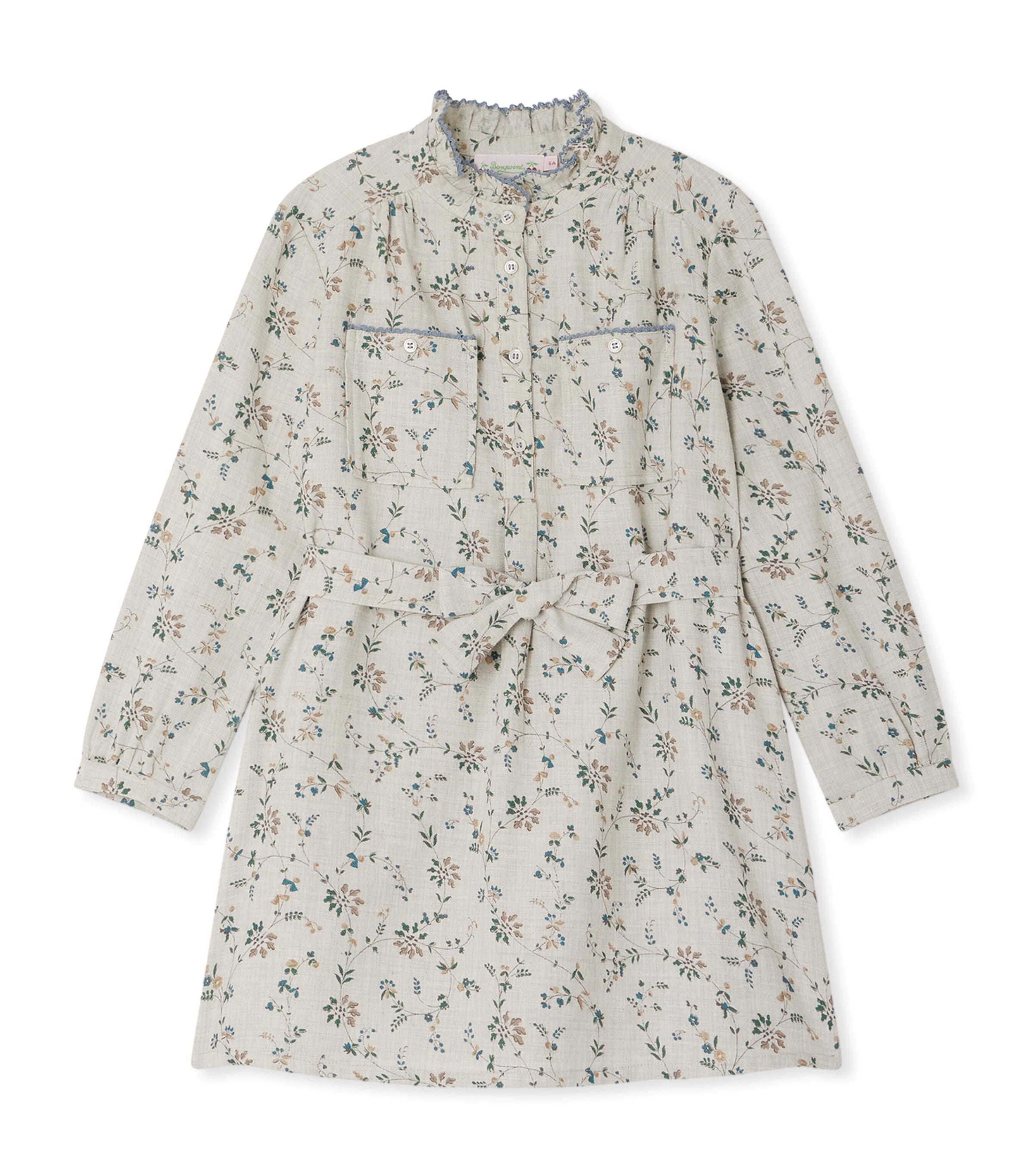 Bonpoint Tiphany Frill-neck Floral Dress In Gray