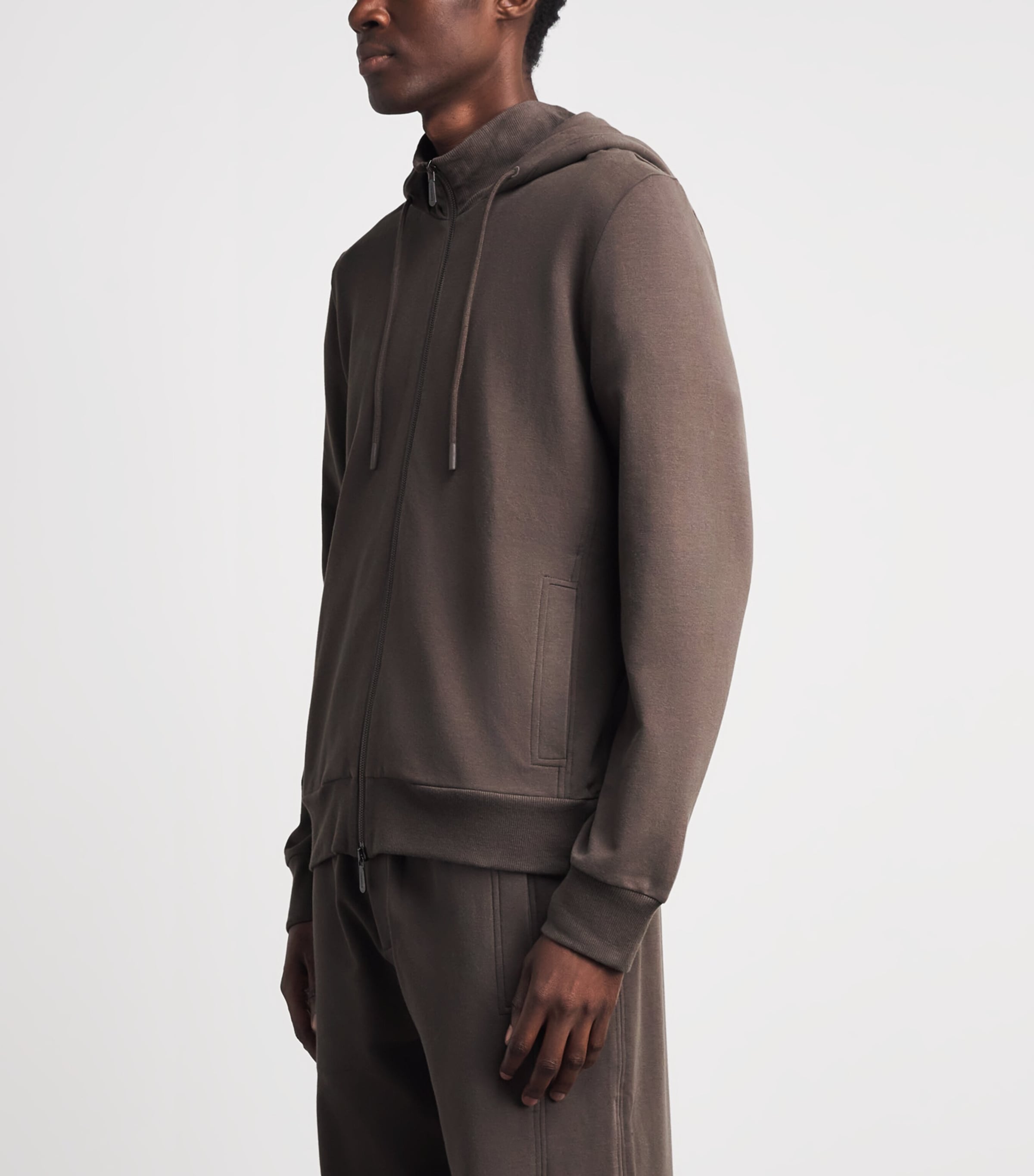 Zimmerli Mens Winter Lounge Zip-Up Hoodie Chesnut Image 4