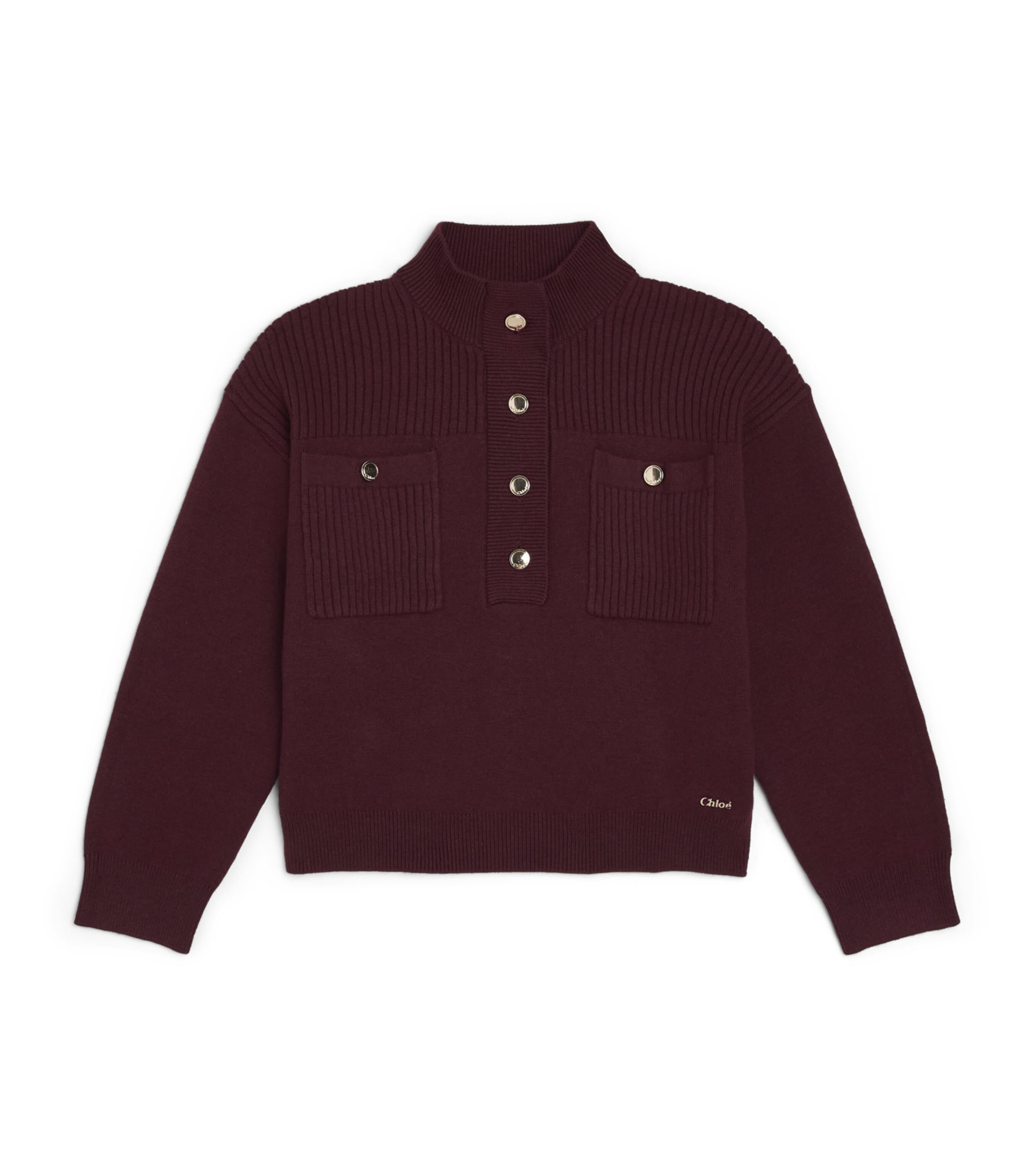 Chloé Kids Cotton-Blend High-Neck Sweater (4-14 Years) Dark Plum Image 1