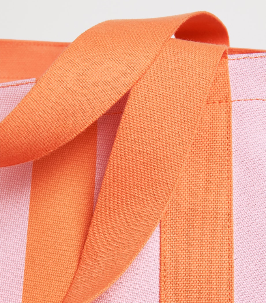 Large Cotton Stripe Logo Tote Bag PINK Image 4