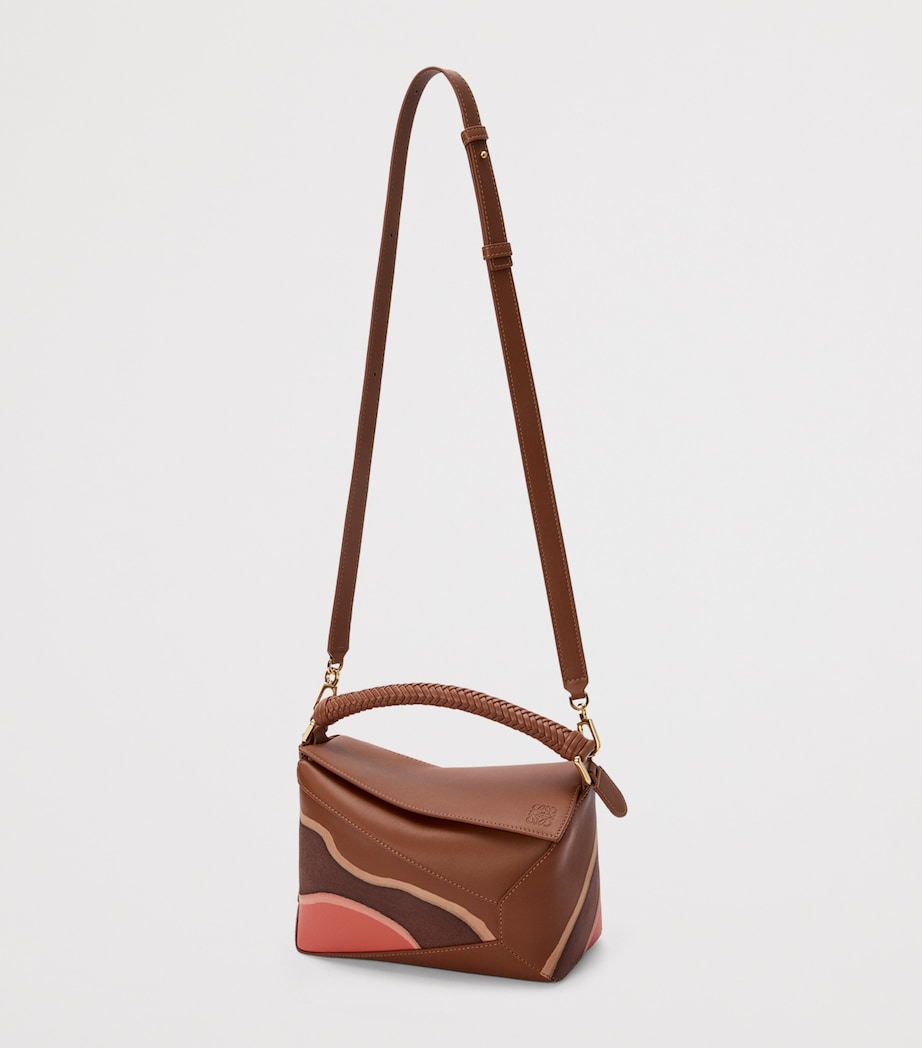 Small Leather Puzzle Edge Landscape Top-Handle Bag PECAN PARROT PINK Image 6