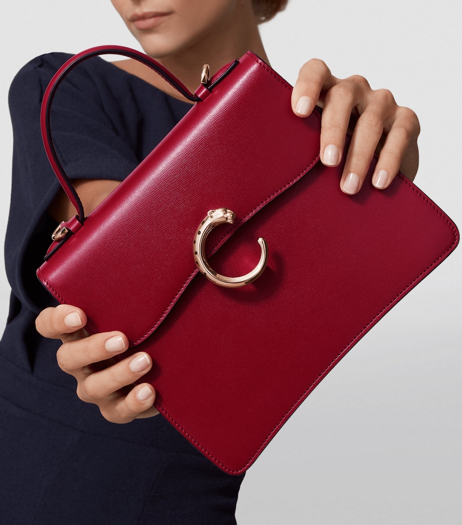 Leather Panthère De Cartier Top-Handle Bag CHERRY RED Image 6