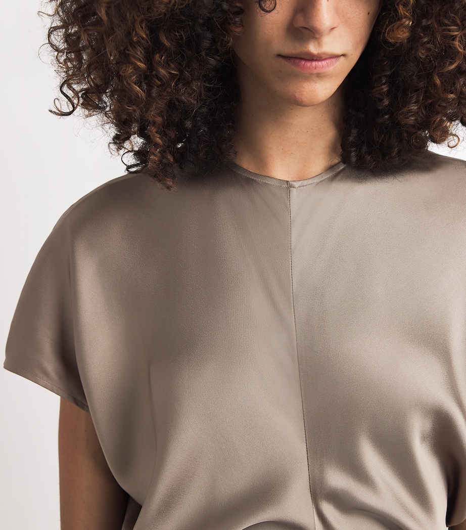 Satin Slouch-Waist Midi Dress 079 TAUPE Image 6