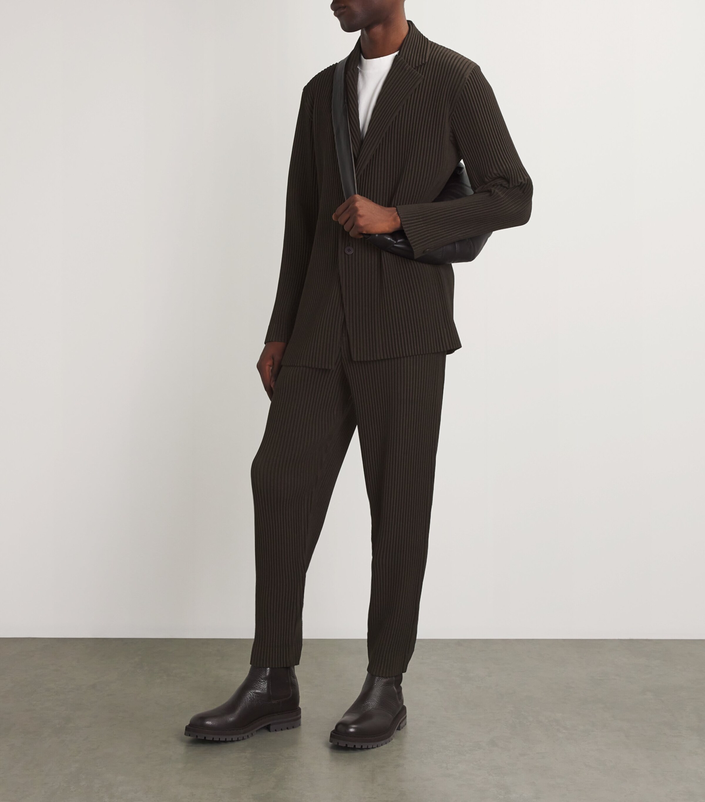 Homme Plissé Issey Miyake Mens Pleated Single-Breasted Blazer Brown Image 2