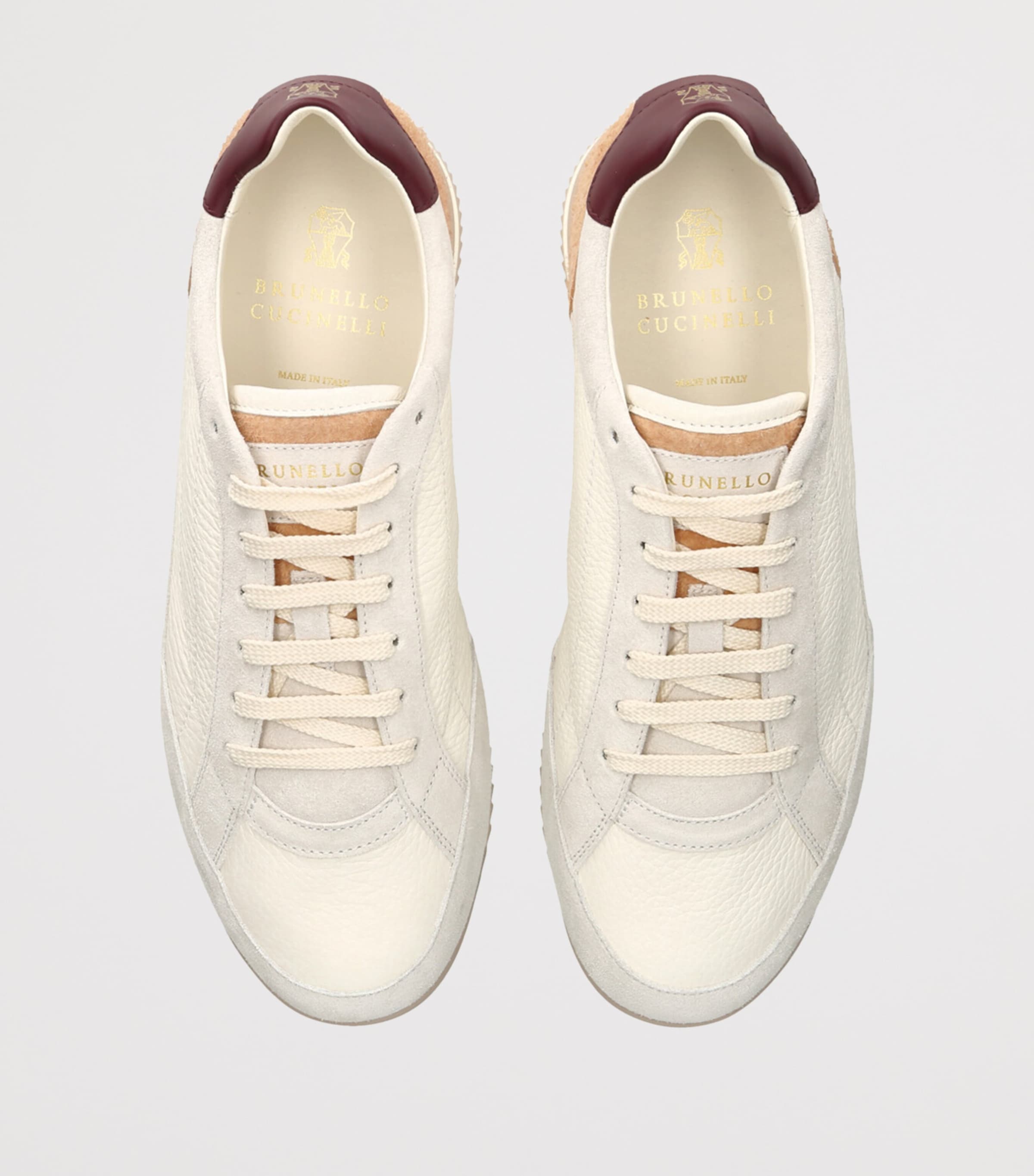 Brunello Cucinelli Leather-Suede Low-Top Sneakers White Image 4