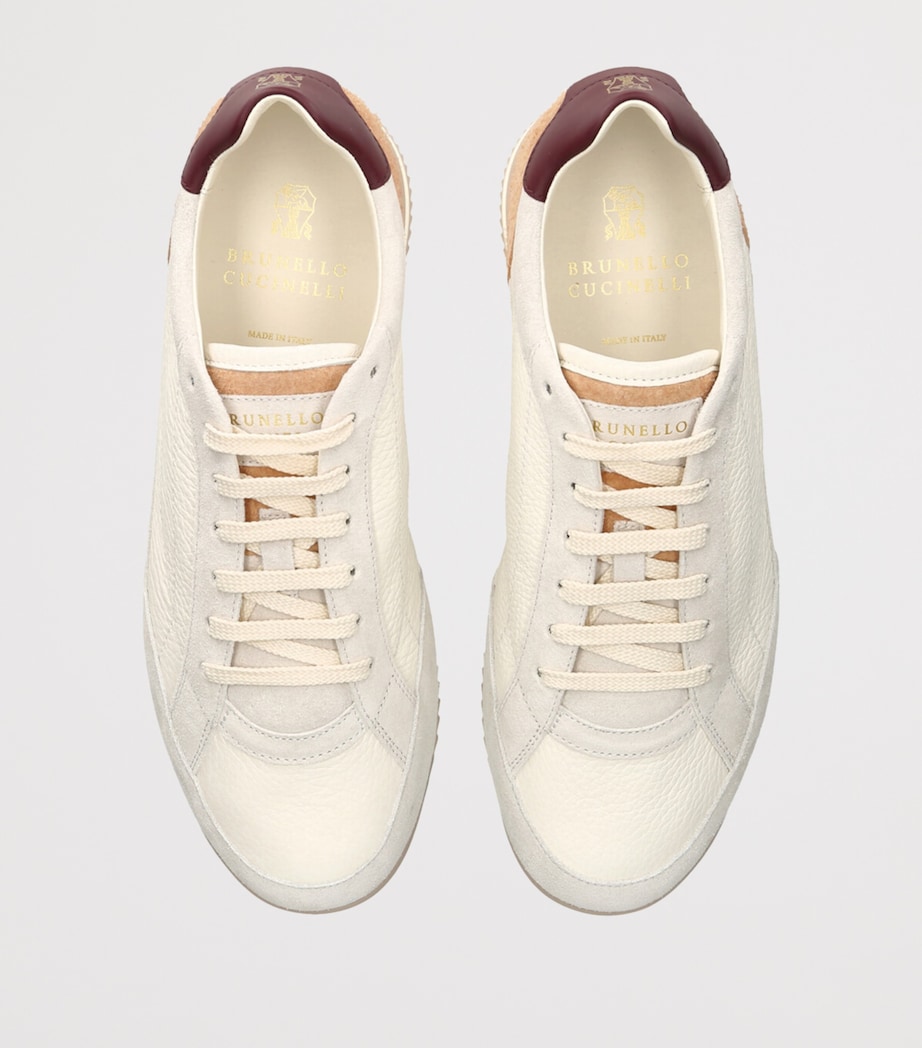 Brunello Cucinelli Leather-Suede Low-Top Sneakers White Image 4