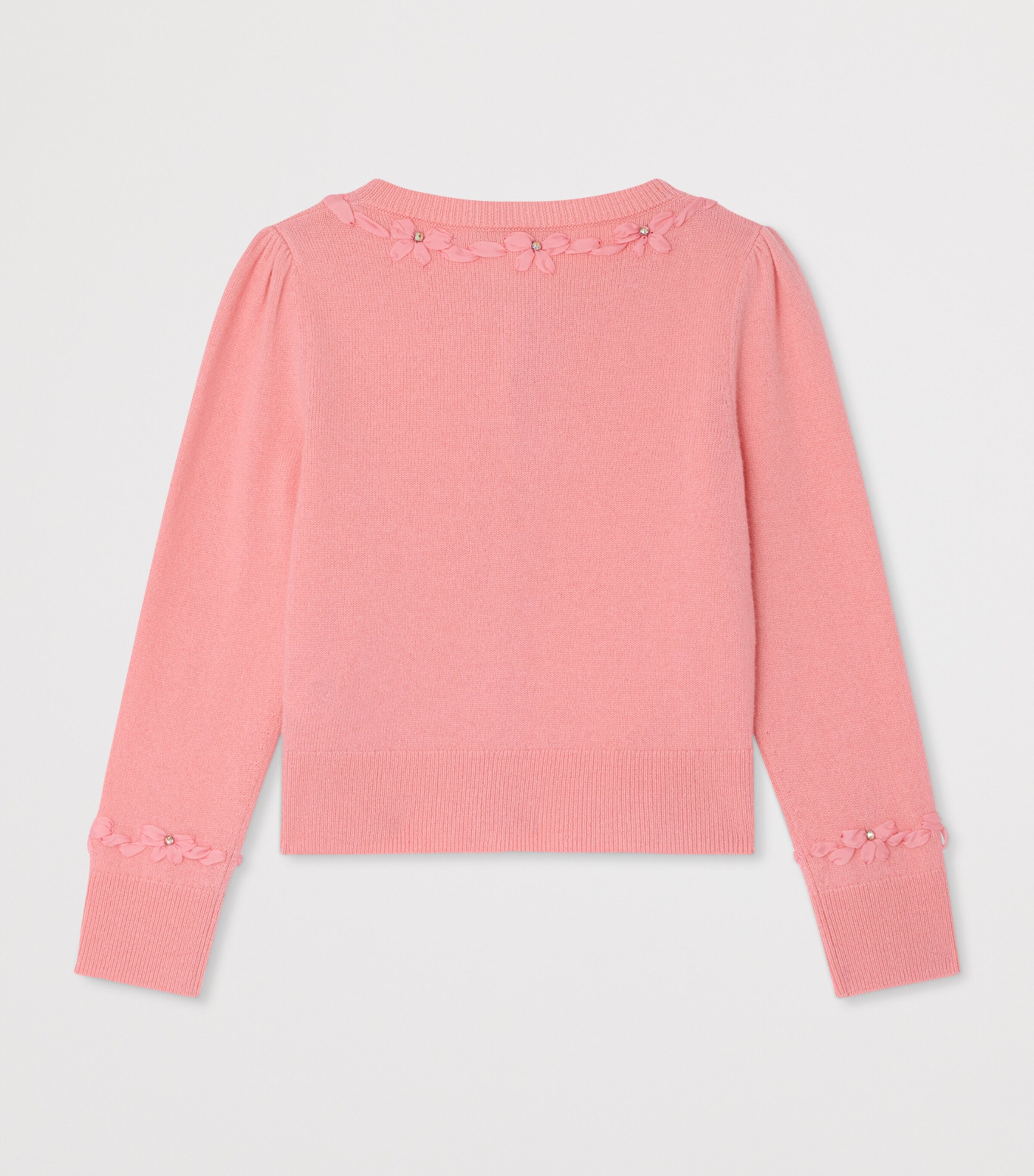 Bonpoint Cashmere Bow-Detail Cardigan (10-14 Years) Rose Bonbon Image 2