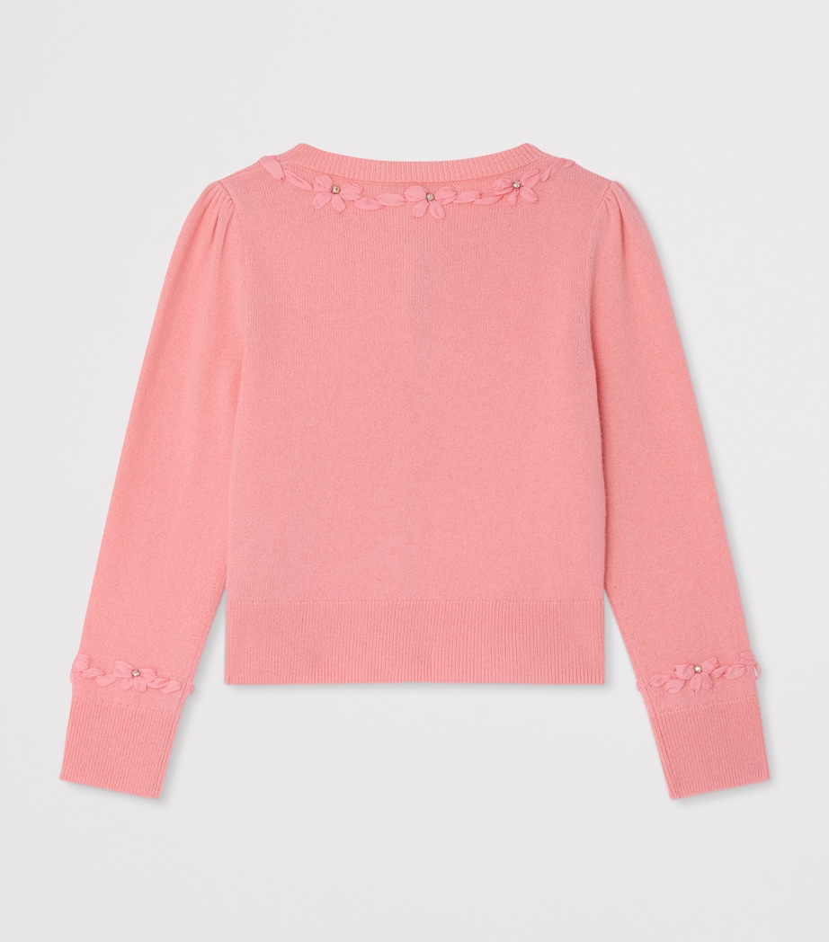 Bonpoint Cashmere Bow-Detail Cardigan (10-14 Years) Rose Bonbon Image 2