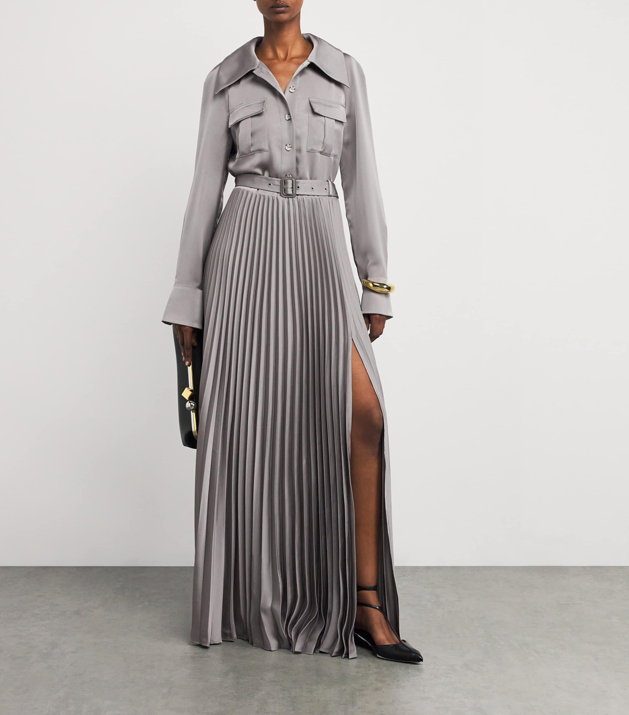 Pleated Shirt Maxi Dress GREY Image 2
