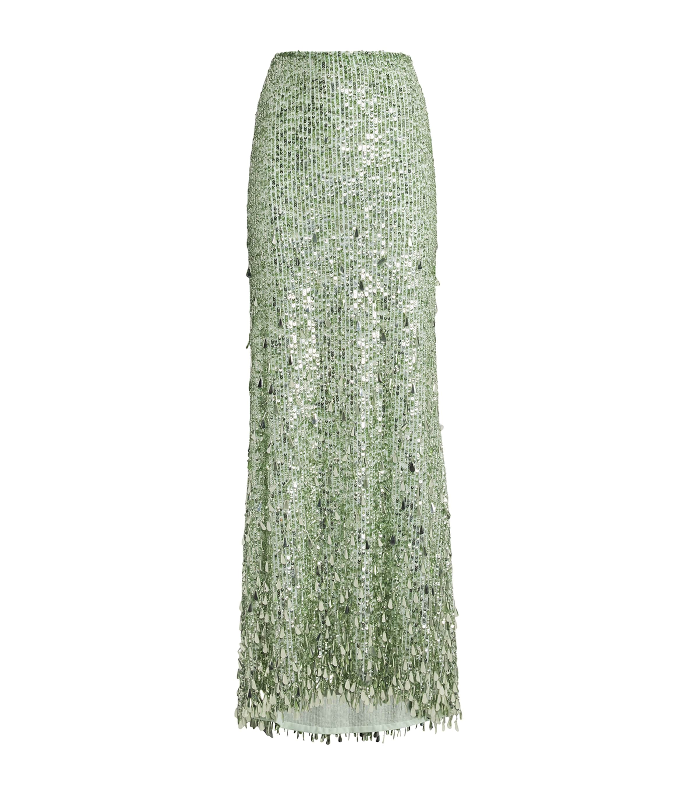 Shop Alice And Olivia Sequinned Charity Maxi Skirt In Green
