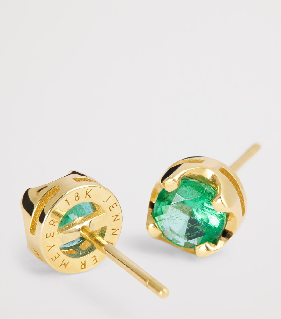 Medium Yellow Gold and Emerald Stud Earrings YELLOW GOLD Image 5