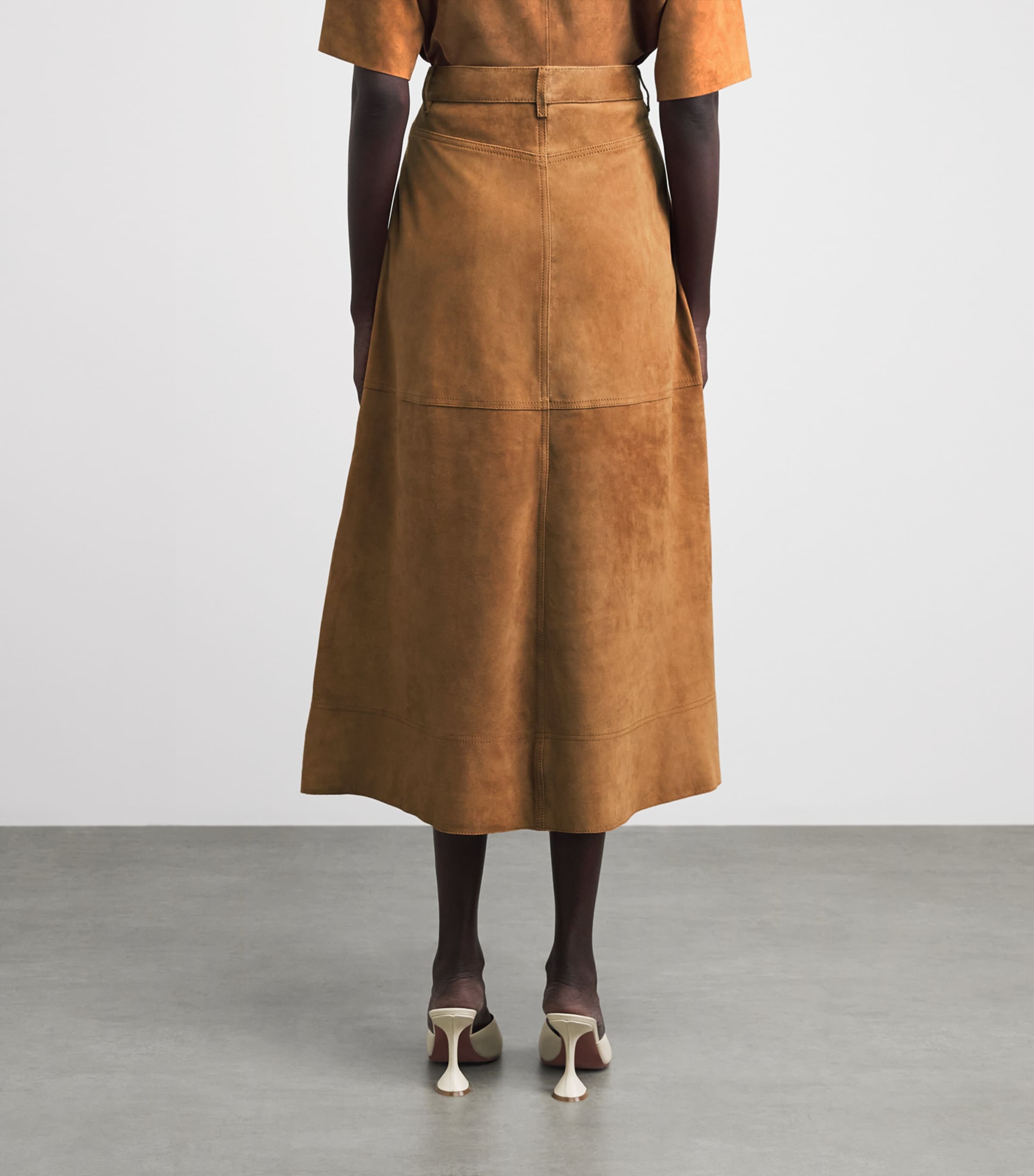 ME+EM Womens Suede A-Line Luxe Maxi Skirt Cigaro Brown Image 5