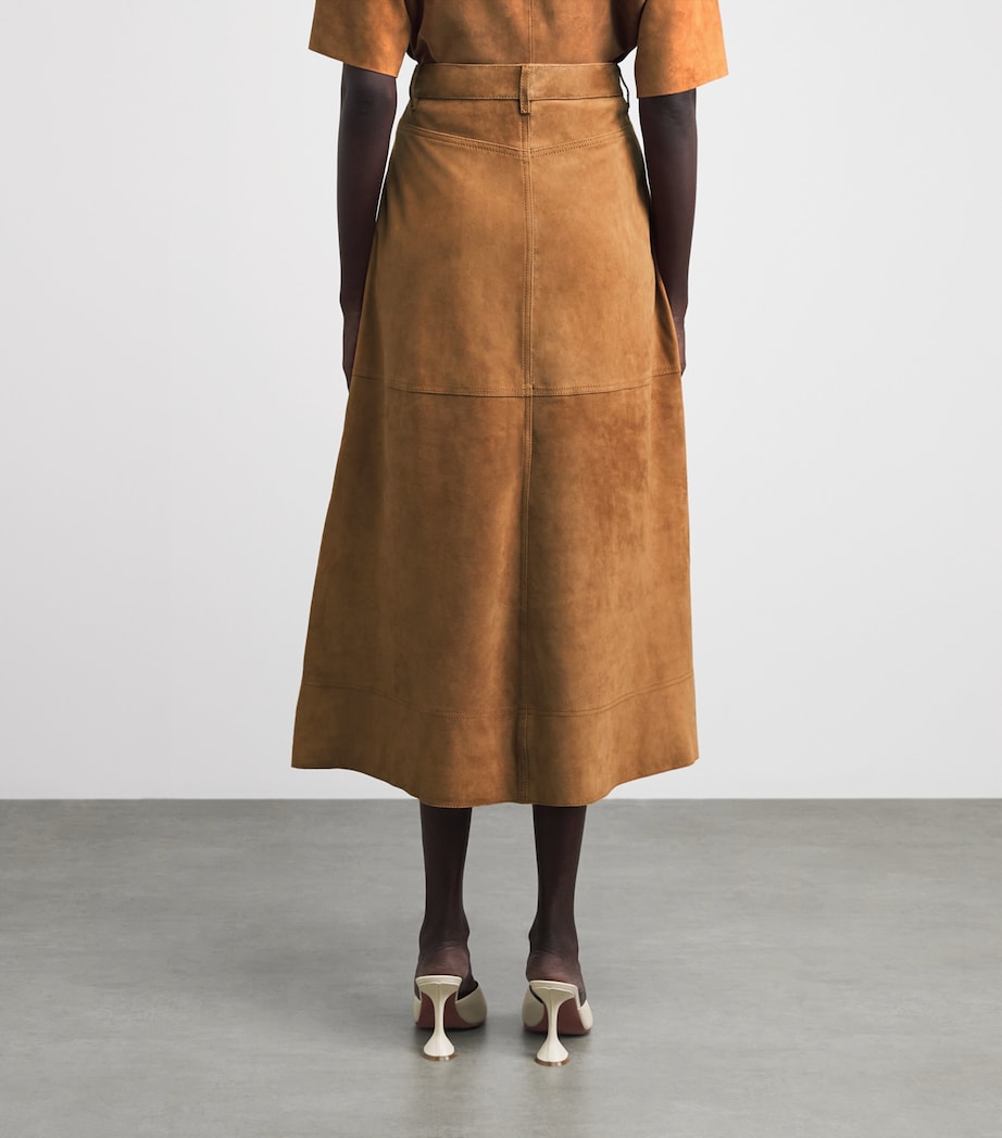 ME+EM Womens Suede A-Line Luxe Maxi Skirt Cigaro Brown Image 5