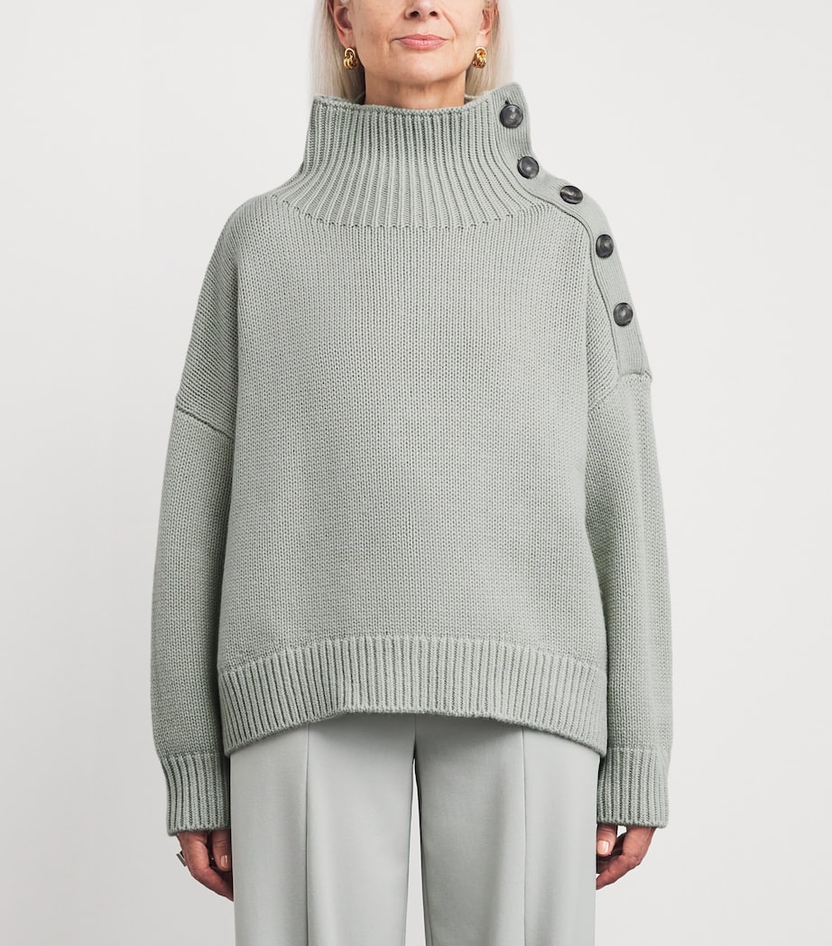 Wool-Cashmere Buttoned Sweater A8210 Image 3