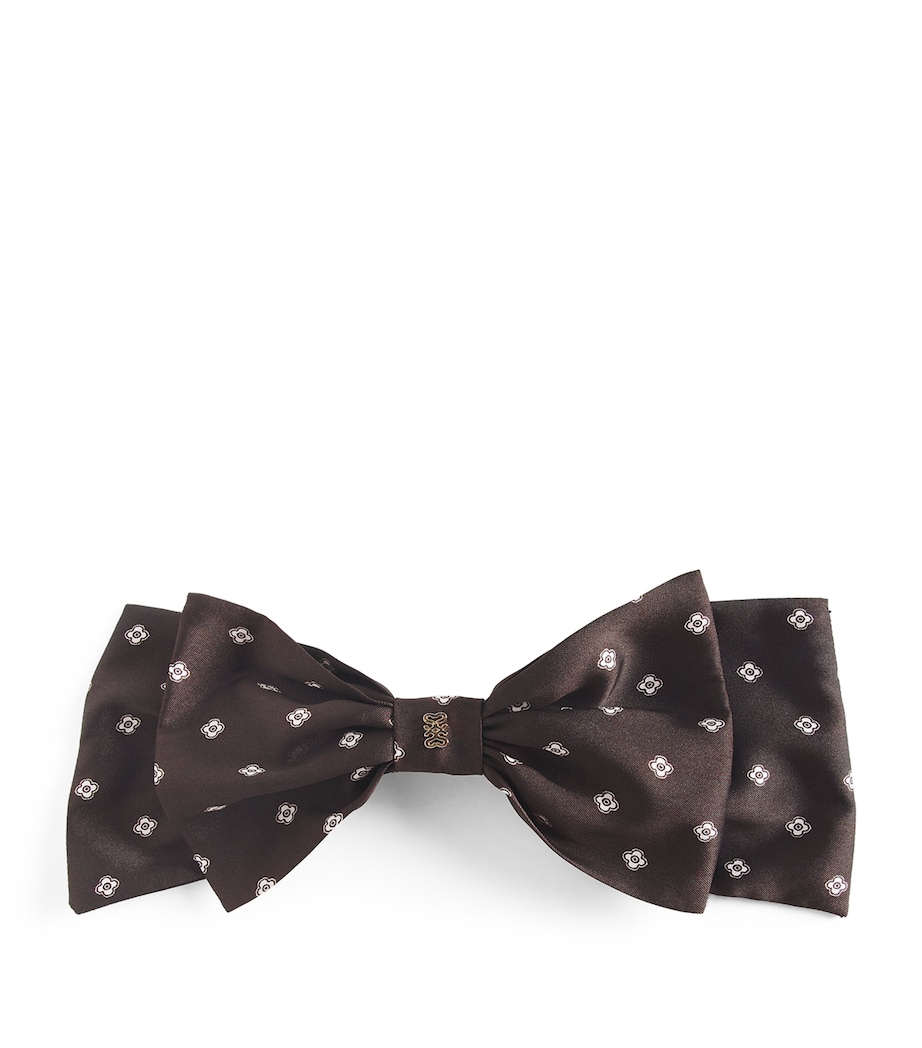 Satin Printed Hair Bow BROWN / WHITE Image 1