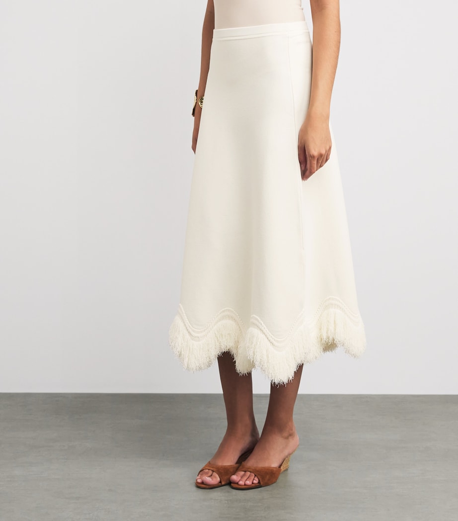 Ulla Johnson Womens Knit Fringe-Trim Paulina Midi Skirt Cowrie Image 4