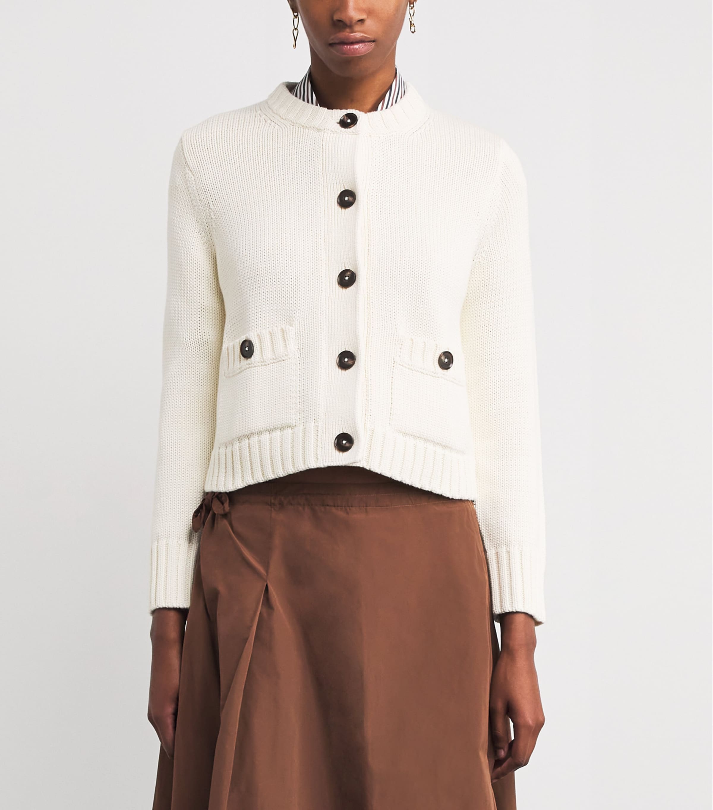 ME+EM Womens Cotton Cropped Cardigan Cream Image 3