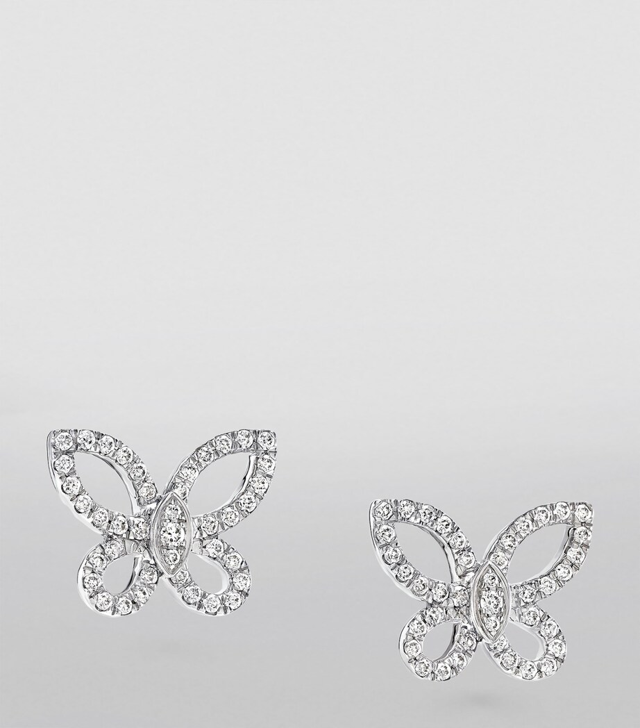 Mini White Gold and Diamond Butterfly Earrings WHITE GOLD Image 2