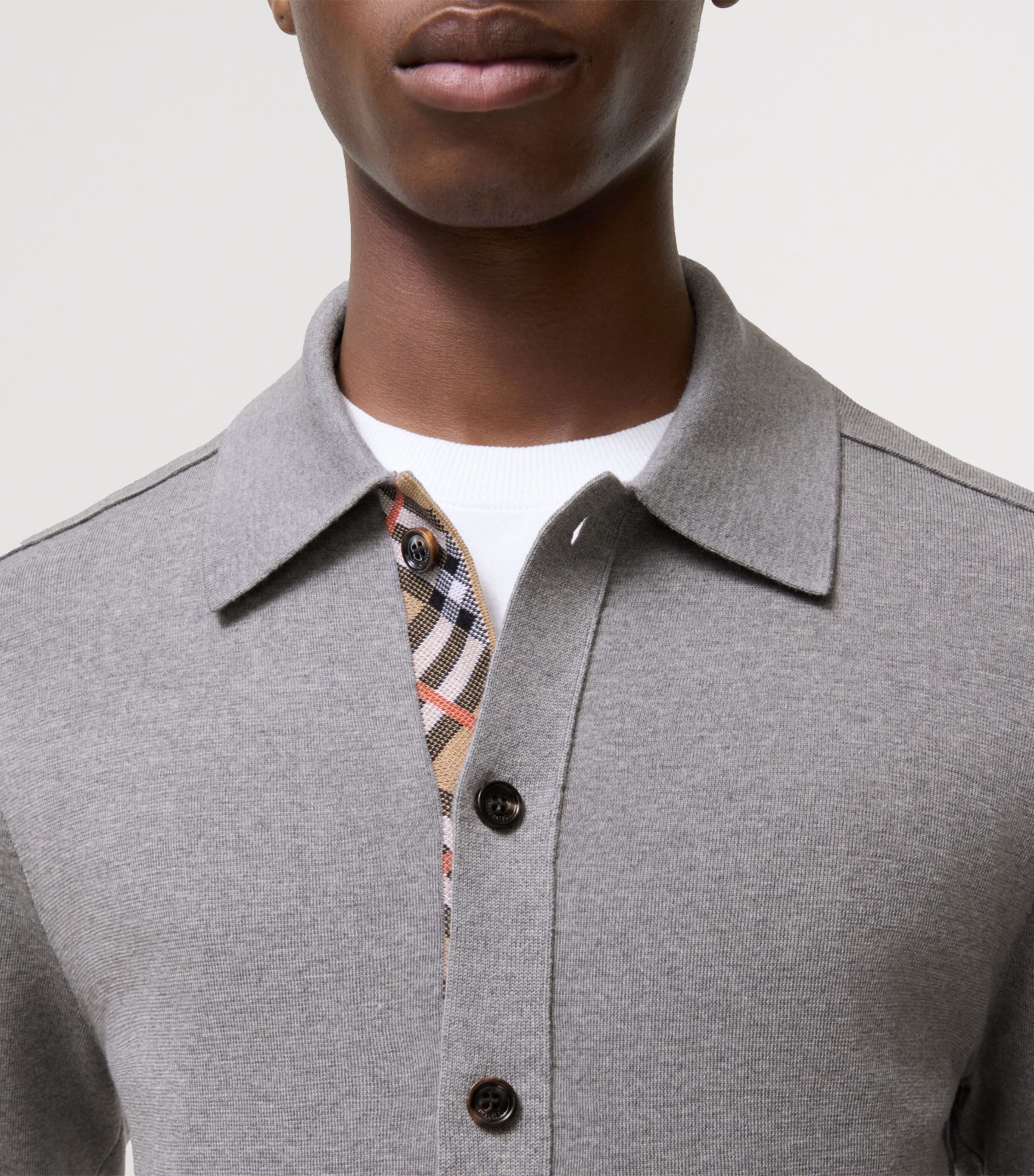 Burberry Mens Wool Check-Trim Cardigan Grey Image 3