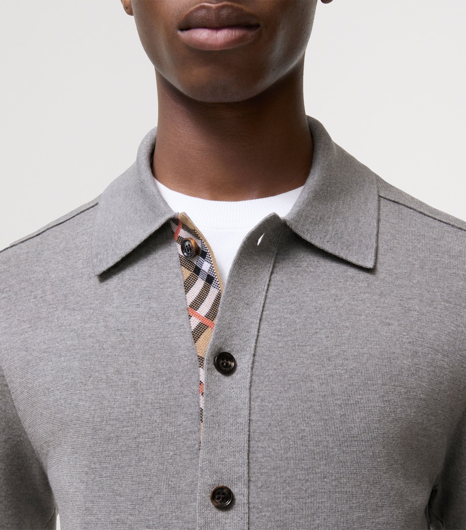 Burberry Mens Wool Check-Trim Cardigan Grey Image 3