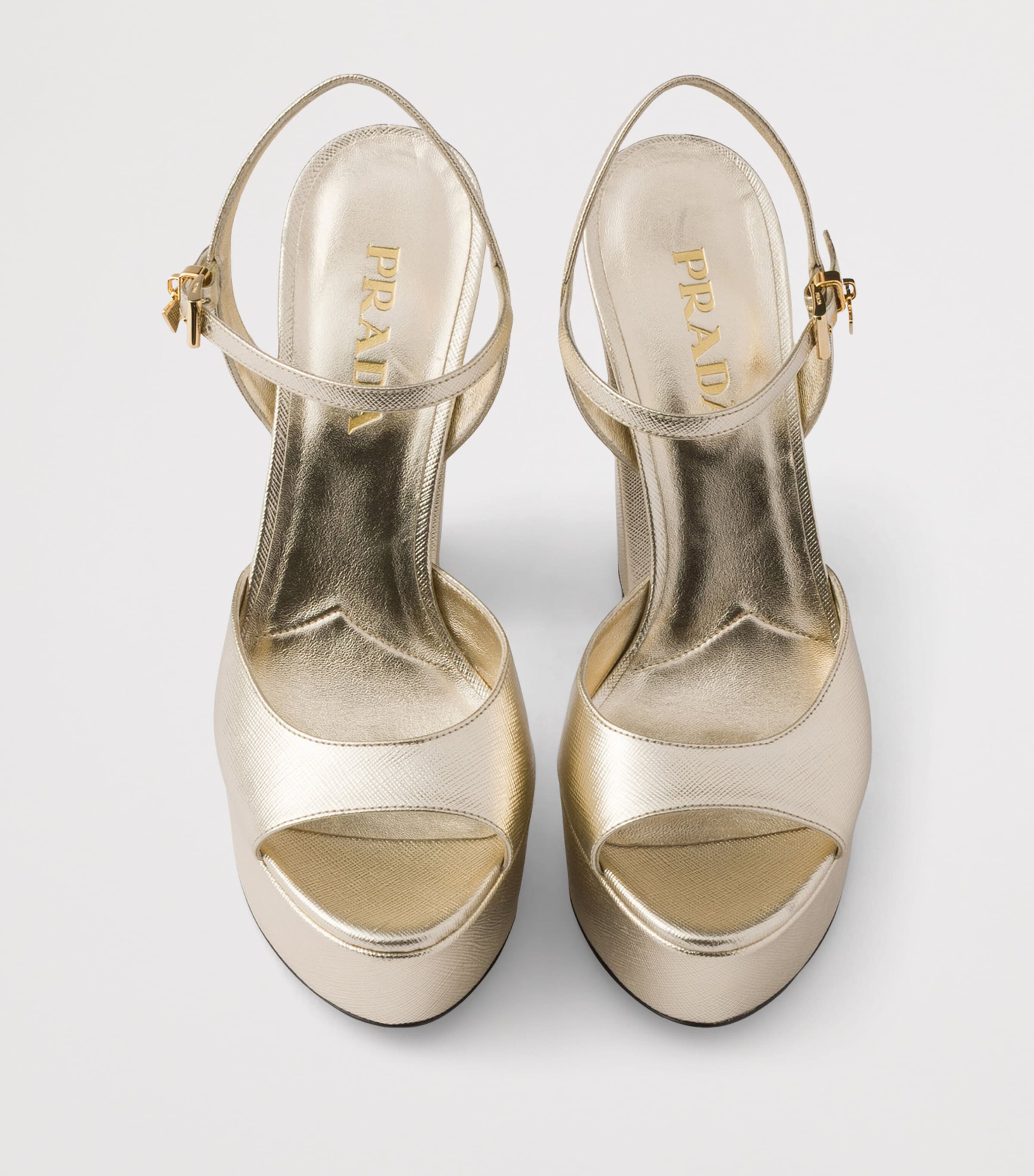 Prada Patent Saffiano Leather Platform Sandals 115 Gold/silver Image 3