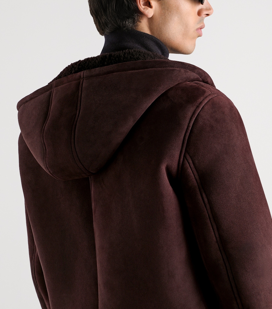 Dolce&Gabbana Mens Suede Fleece Hooded Jacket Brown Dark V Image 5