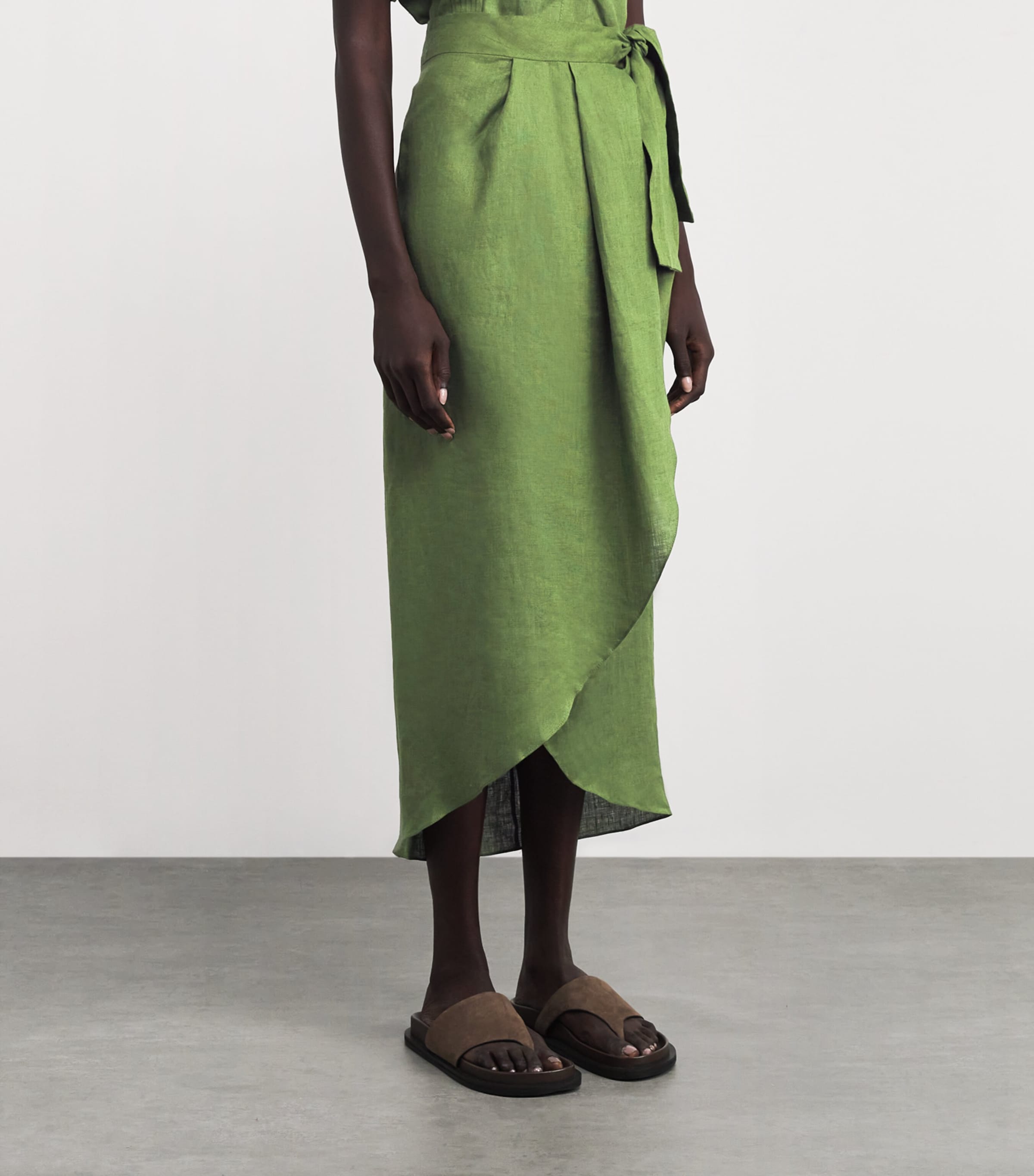 Johanna Ortiz Womens Linen Safari Midi Skirt Green Image 3